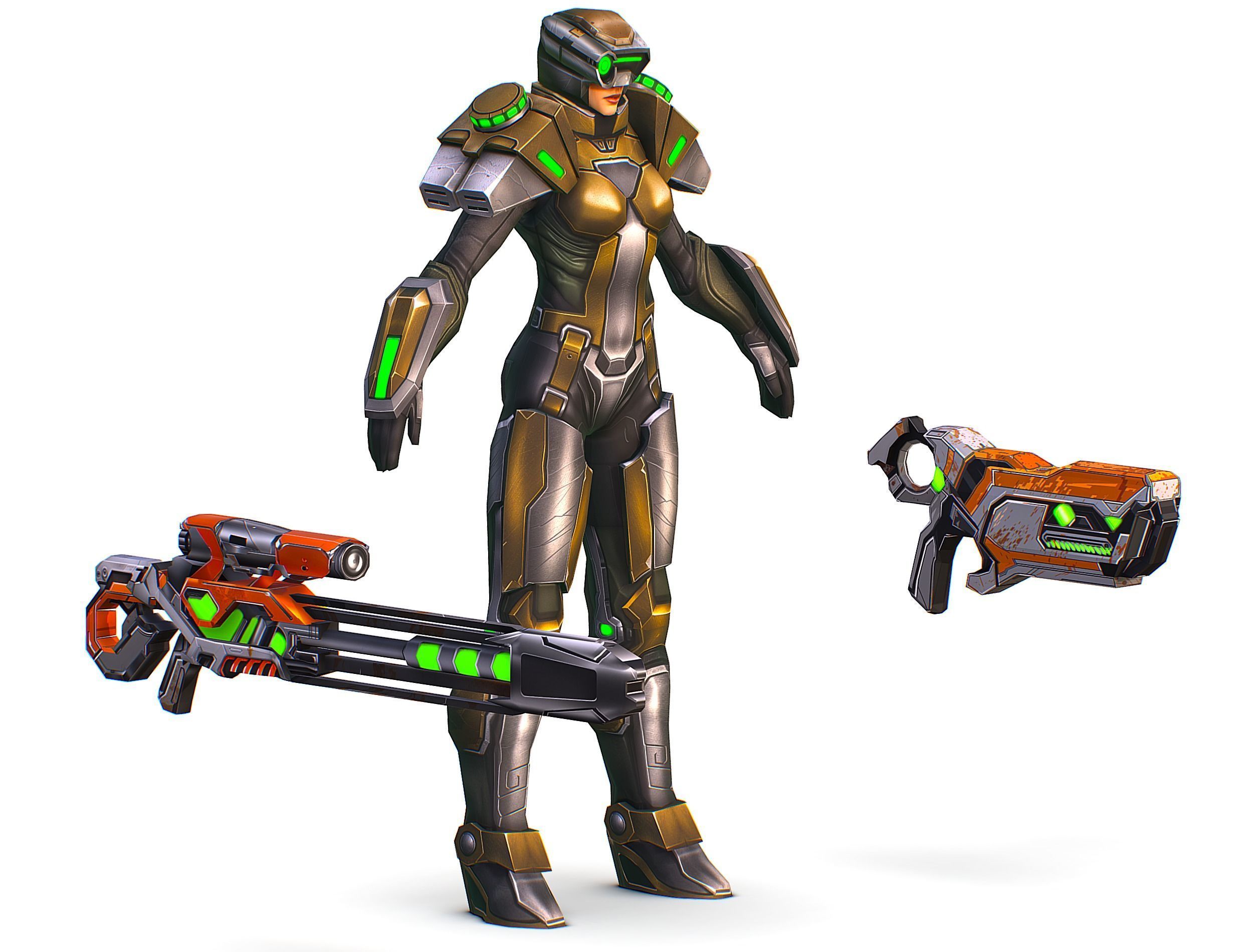 Cartoon Sci-Fi Cyborg Drone Sniper Soldier Low-poly 3D model_1