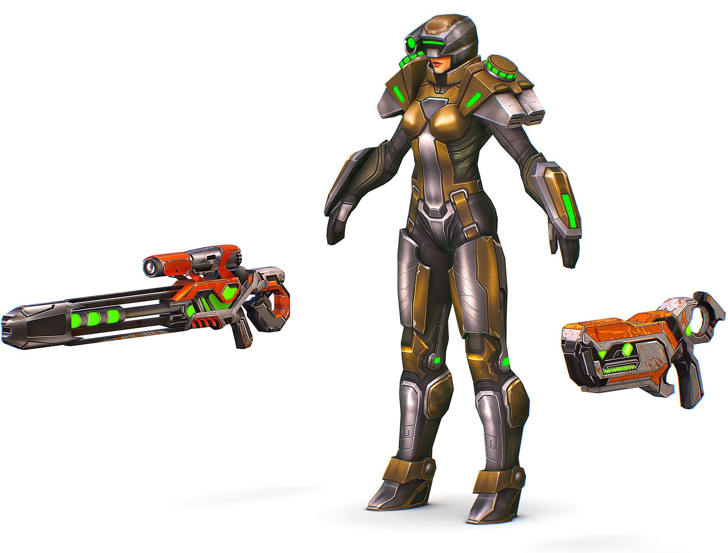 Cartoon Sci-Fi Cyborg Drone Sniper Soldier Low-poly 3D model_14