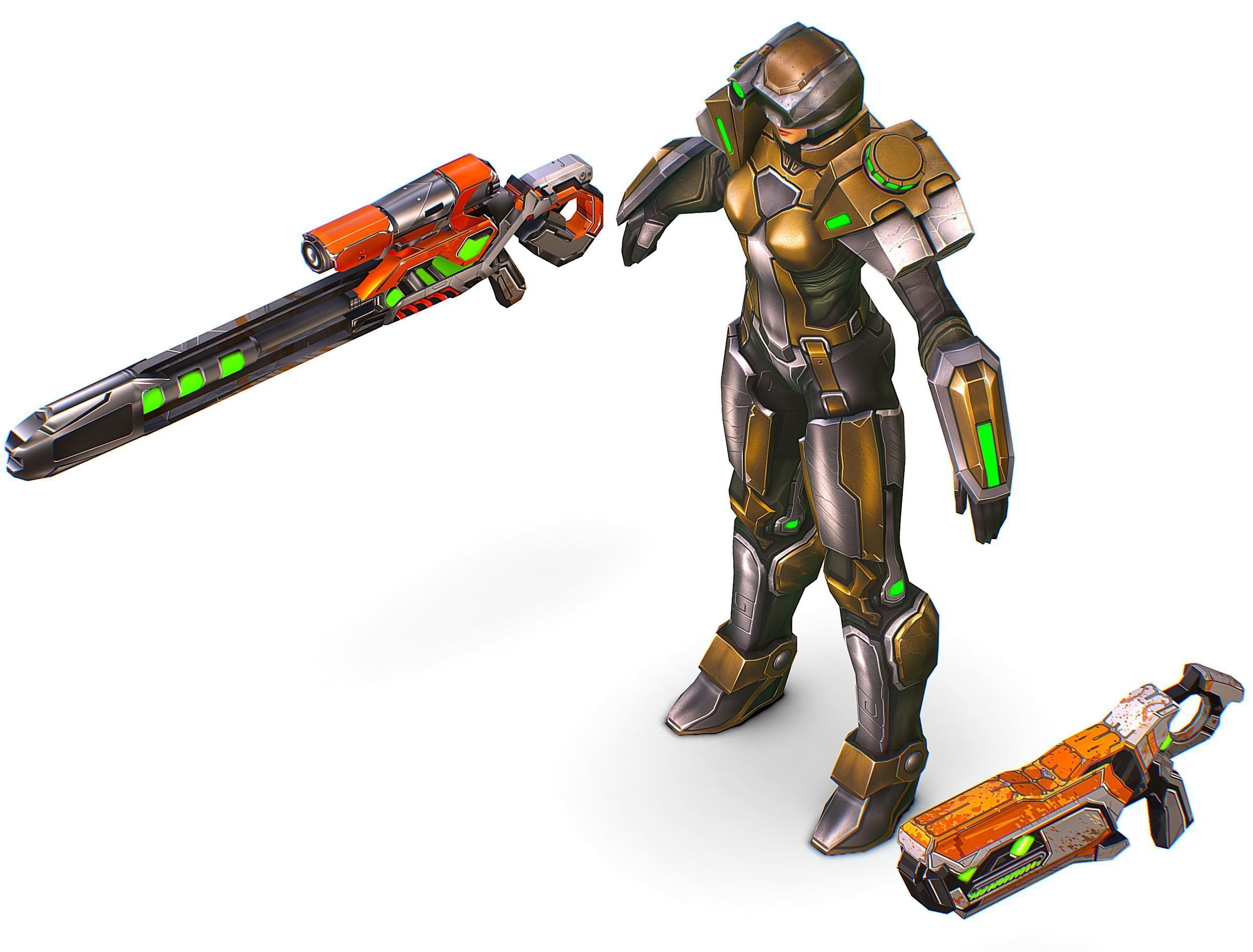 Cartoon Sci-Fi Cyborg Drone Sniper Soldier Low-poly 3D model_18