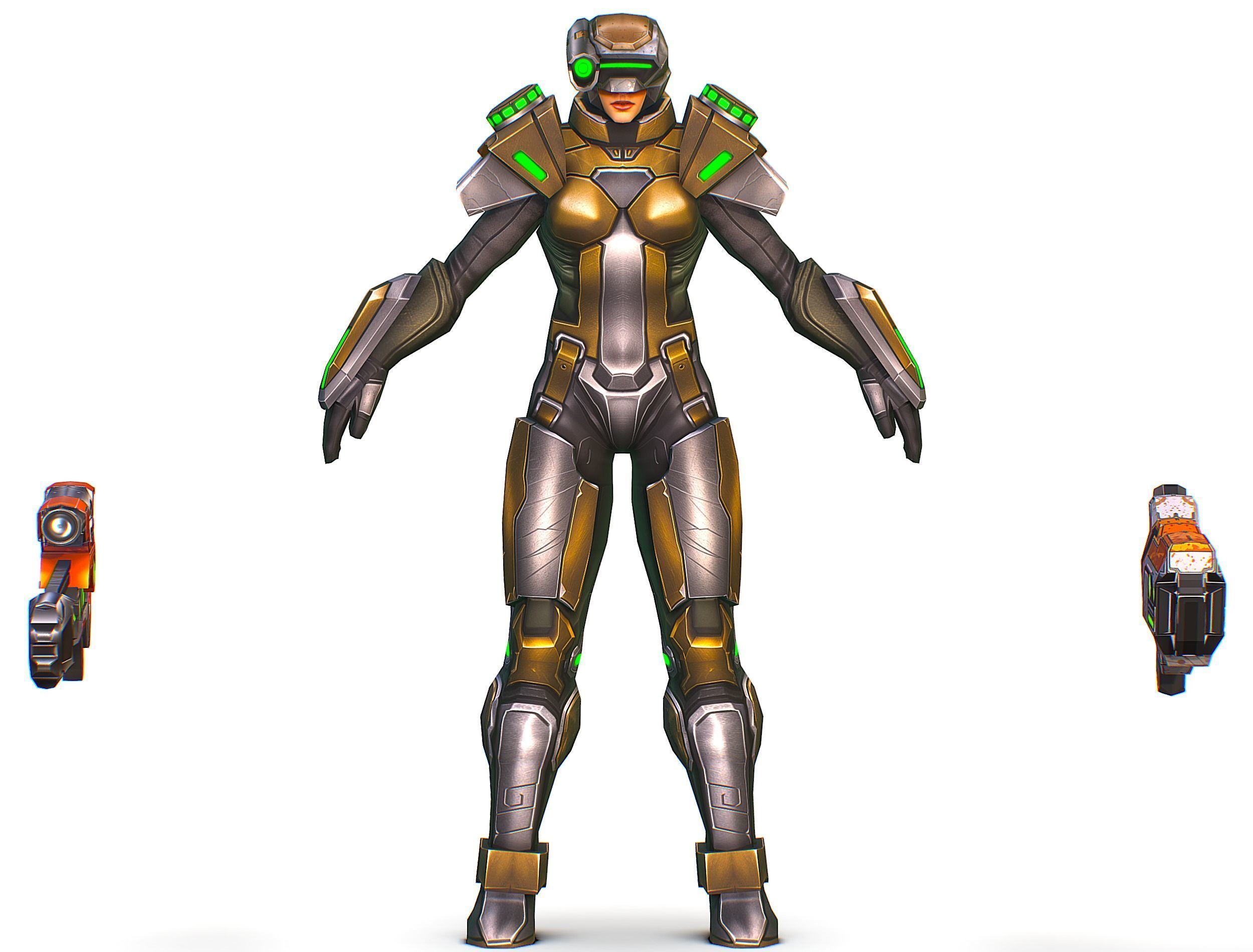 Cartoon Sci-Fi Cyborg Drone Sniper Soldier Low-poly 3D model_16