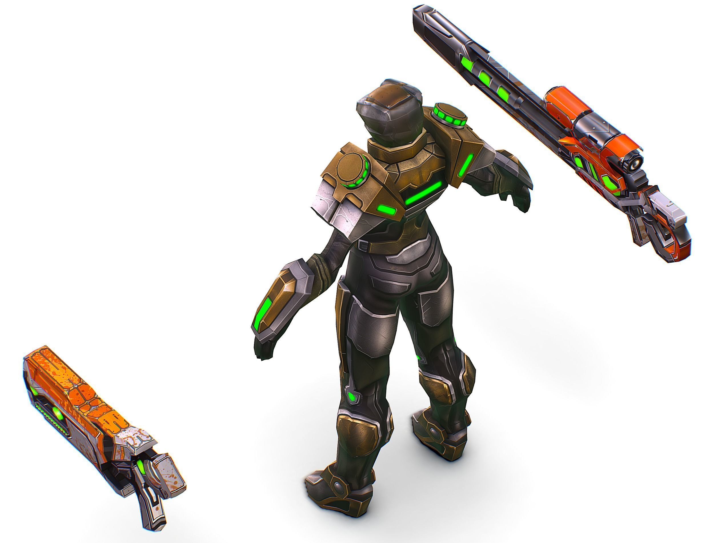 Cartoon Sci-Fi Cyborg Drone Sniper Soldier Low-poly 3D model_21