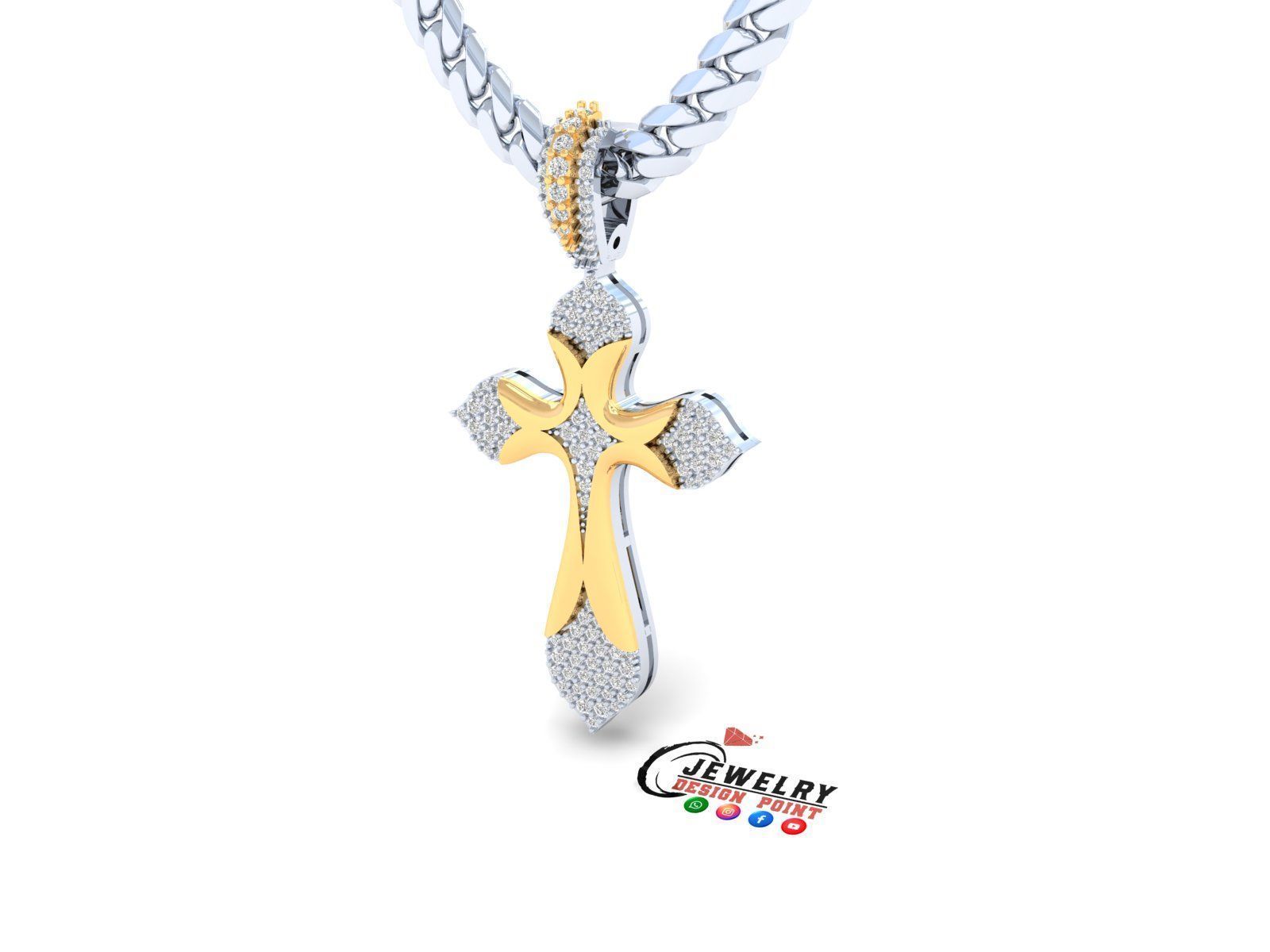 Custom Cross Diamond Pendant - Crucifixion Cross Necklace 3D print model_2