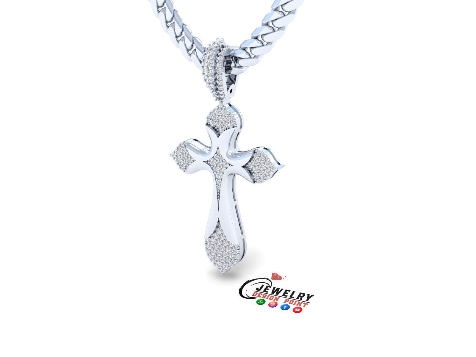Custom Cross Diamond Pendant - Crucifixion Cross Necklace 3D print model_3