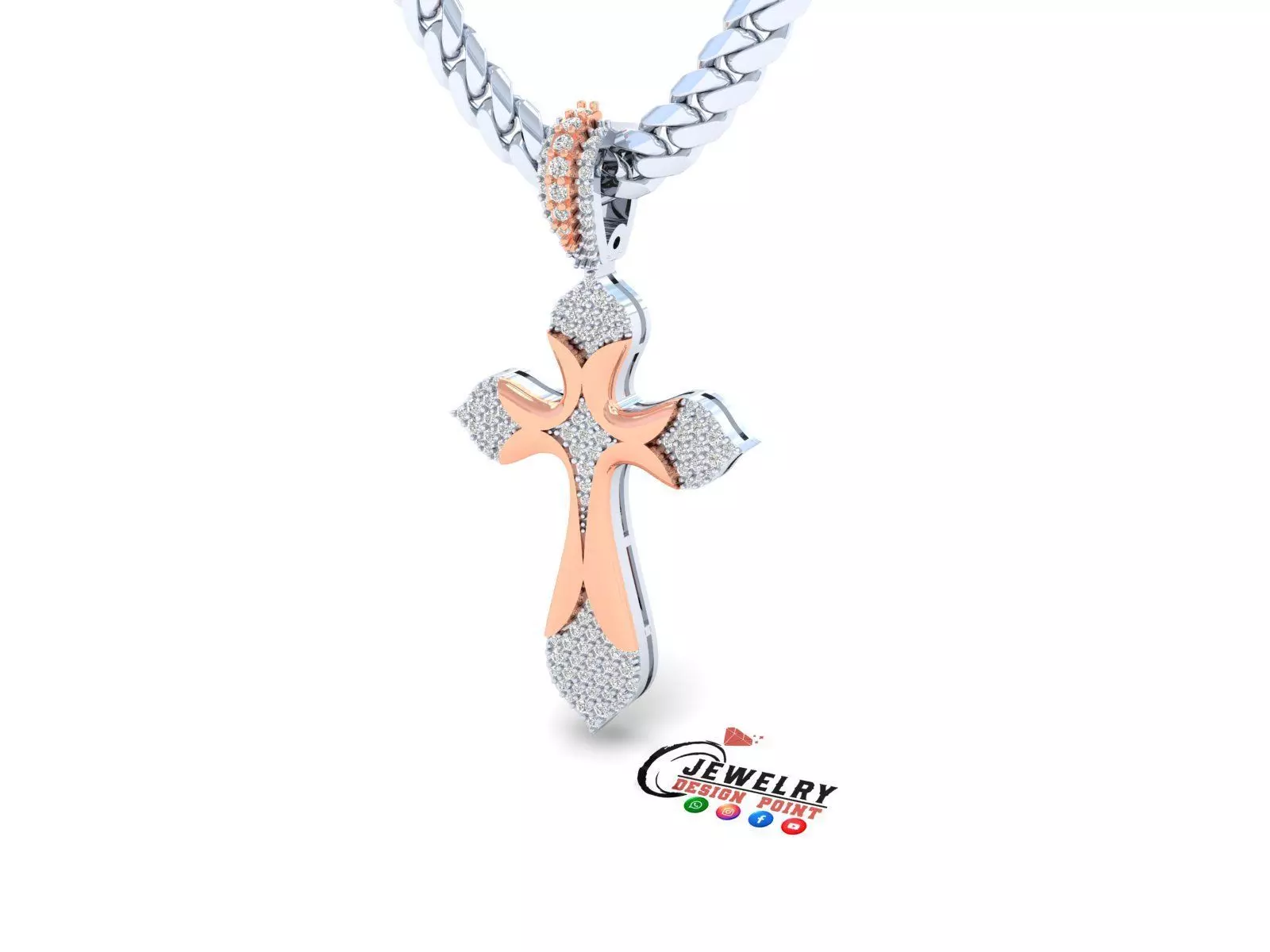 Custom Cross Diamond Pendant - Crucifixion Cross Necklace 3D print model_0