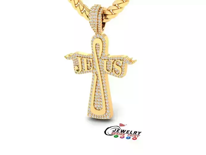 Custom Jesus Name Cross Diamond Pendant - Cross Necklace 