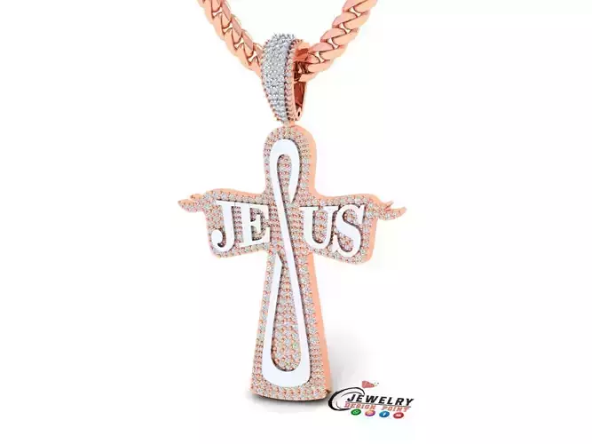 Custom Jesus Name Cross Diamond Pendant - Cross Necklace 