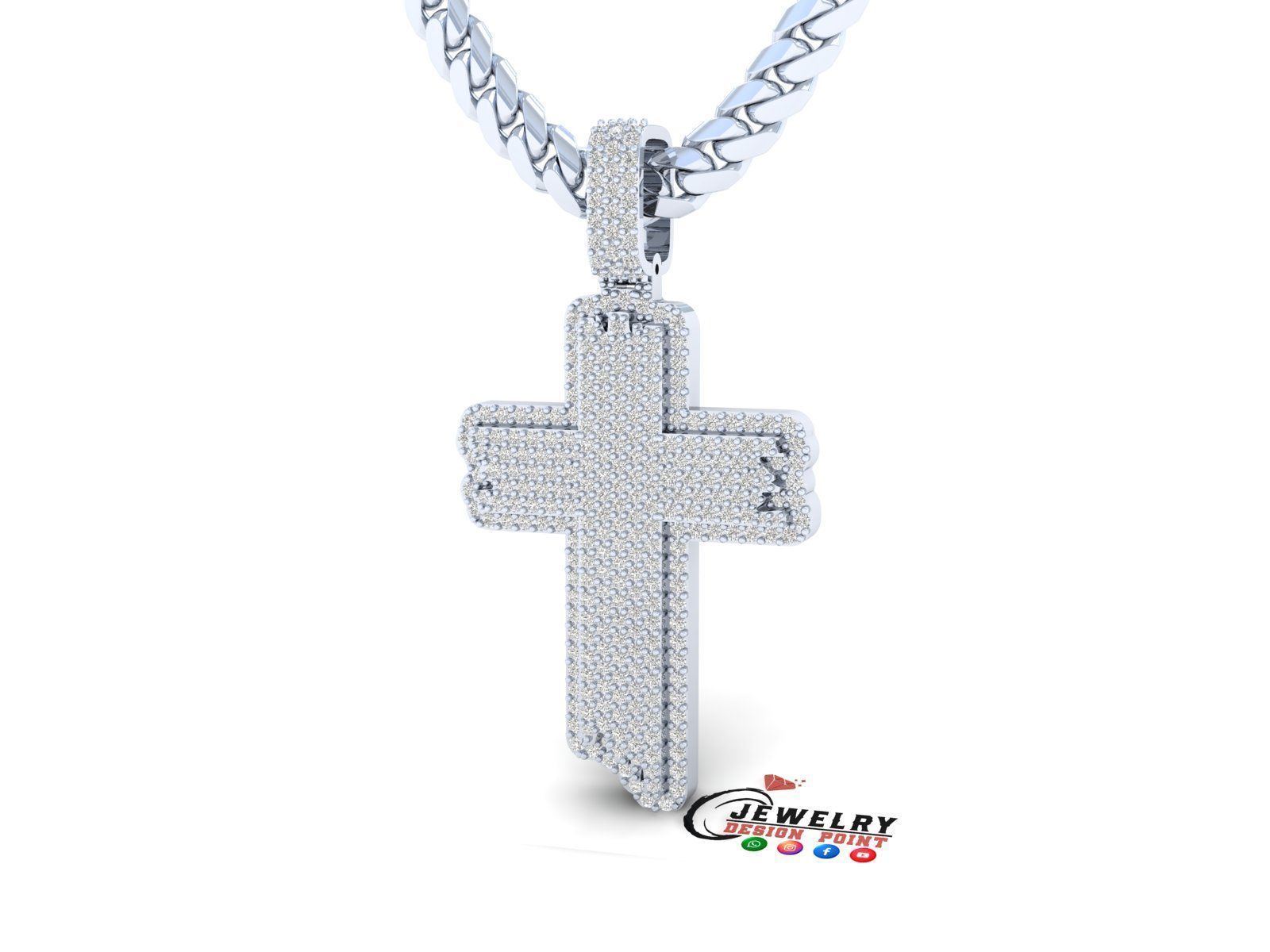Custom Wood Cross Diamond Pendant - Crucifixion Cross Necklace  3D print model_3