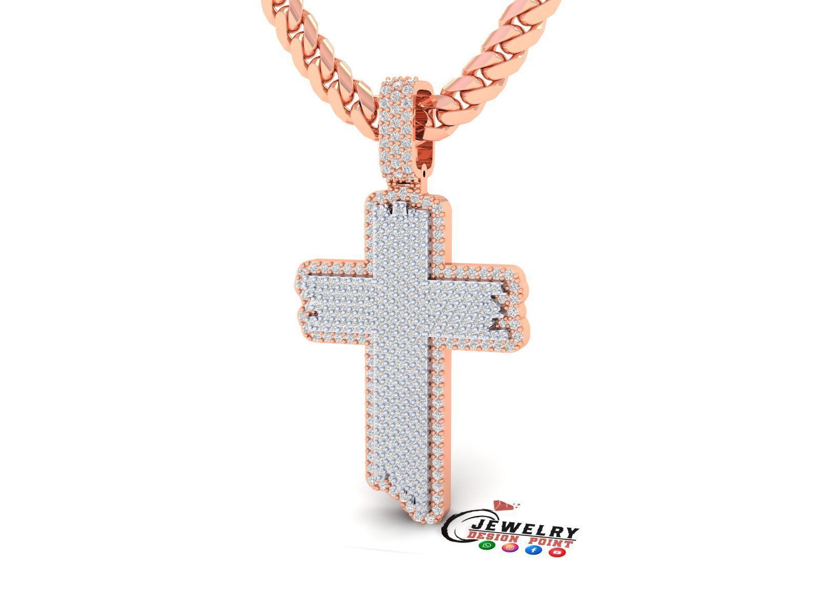 Custom Wood Cross Diamond Pendant - Crucifixion Cross Necklace  3D print model_2