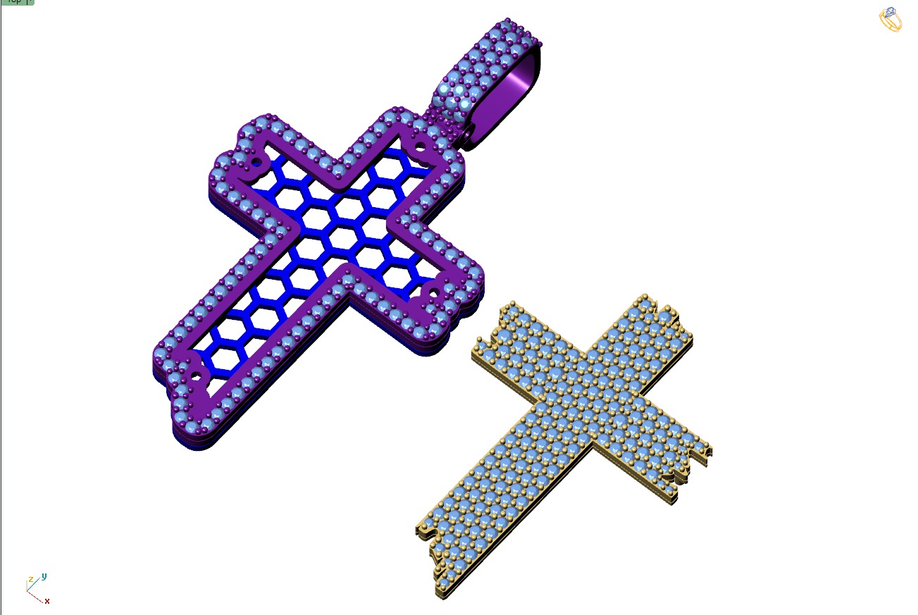 Custom Wood Cross Diamond Pendant - Crucifixion Cross Necklace  3D print model_11