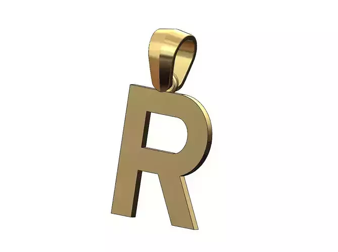 Simple R initial letter dashing font pendant charm with bail