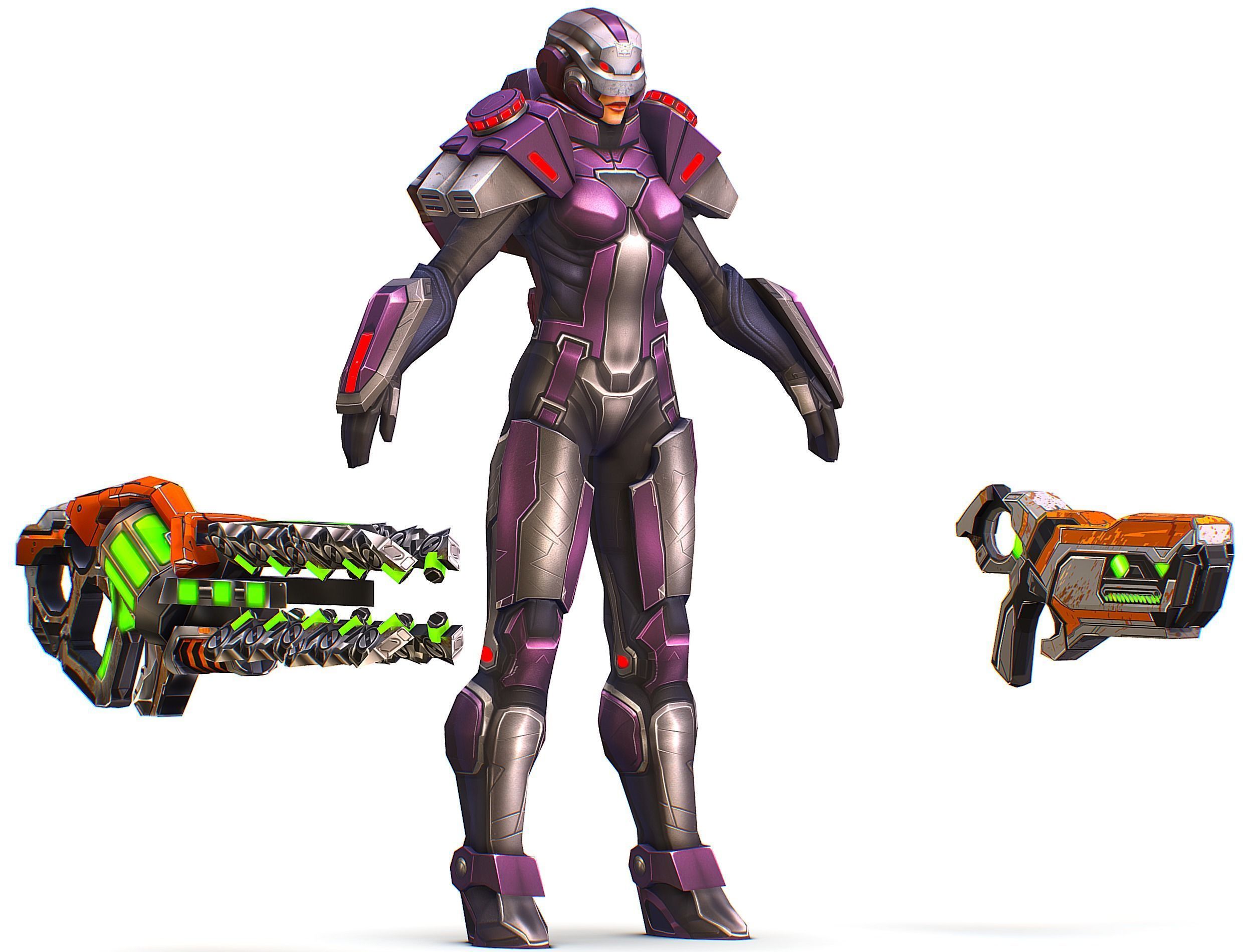 Cartoon Sci-Fi Cyborg Drone Heavy Machine Gunner Low-poly 3D model_17