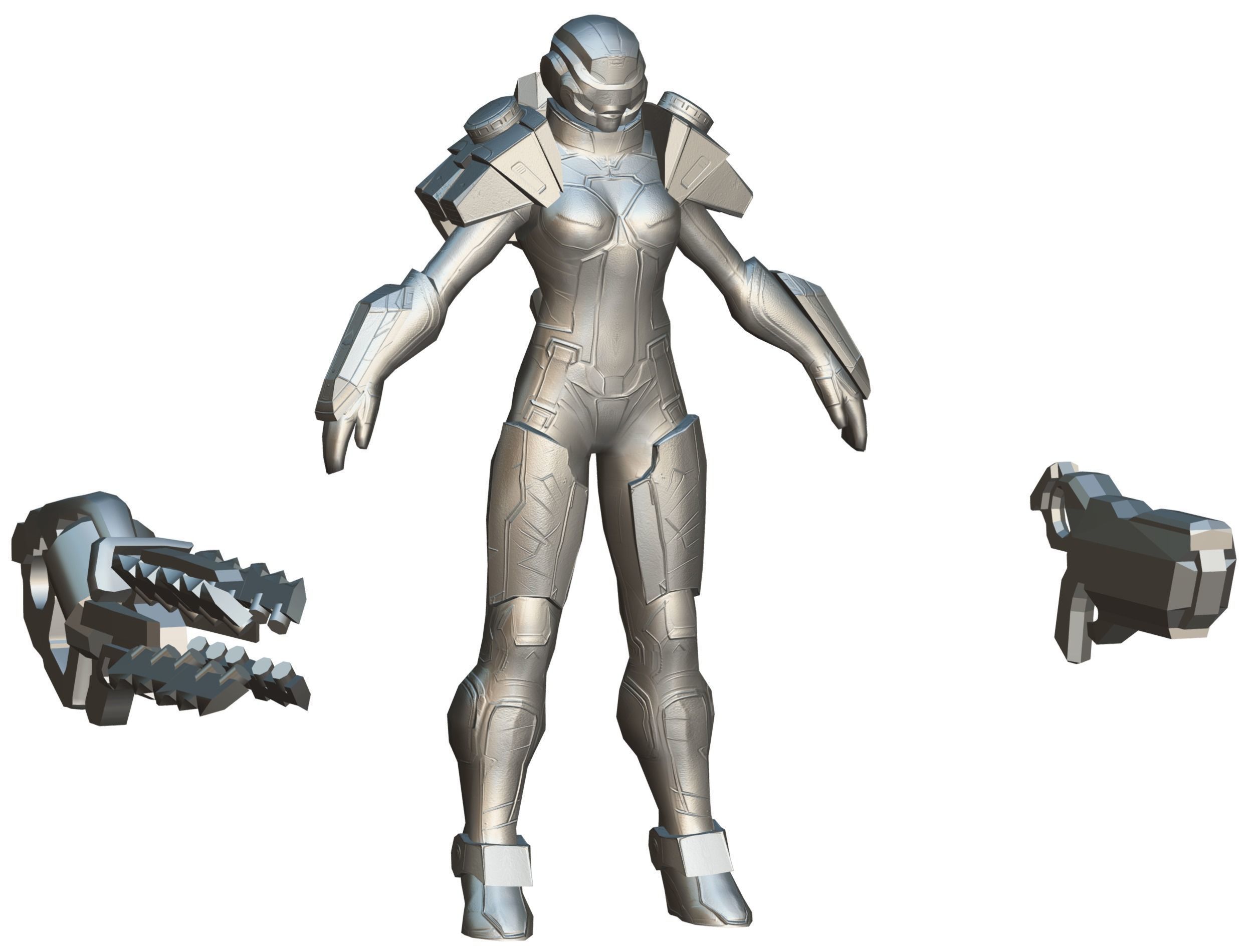 Cartoon Sci-Fi Cyborg Drone Heavy Machine Gunner Low-poly 3D model_59