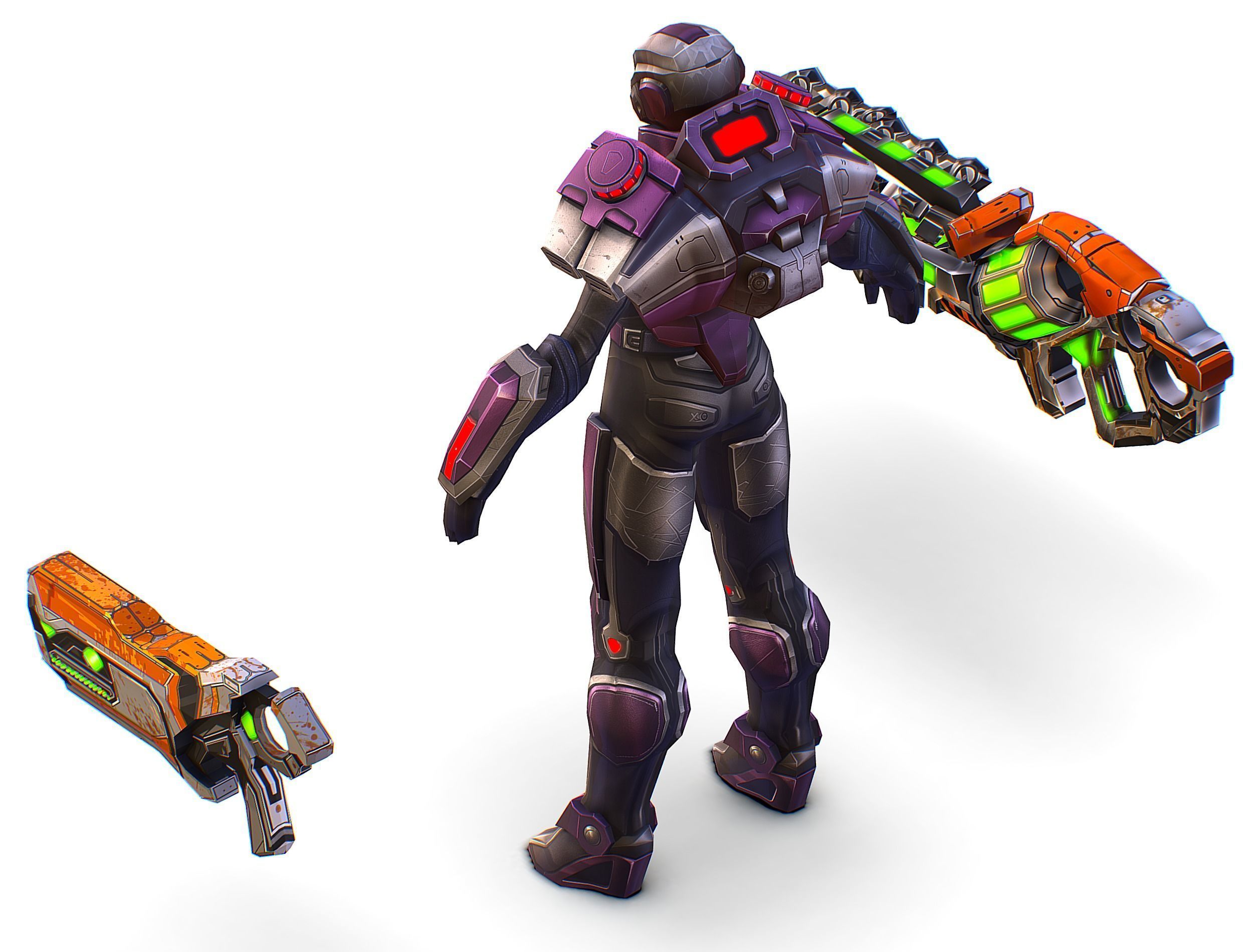 Cartoon Sci-Fi Cyborg Drone Heavy Machine Gunner Low-poly 3D model_21