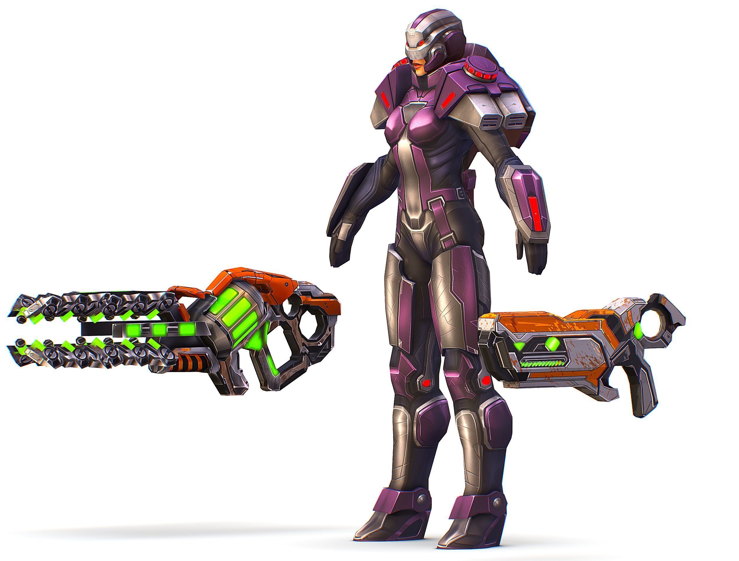 Cartoon Sci-Fi Cyborg Drone Heavy Machine Gunner Low-poly 3D model_12