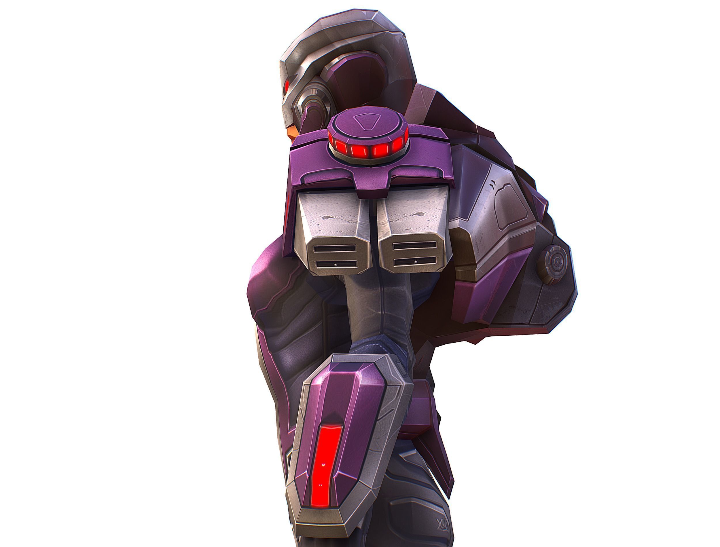 Cartoon Sci-Fi Cyborg Drone Heavy Machine Gunner Low-poly 3D model_37