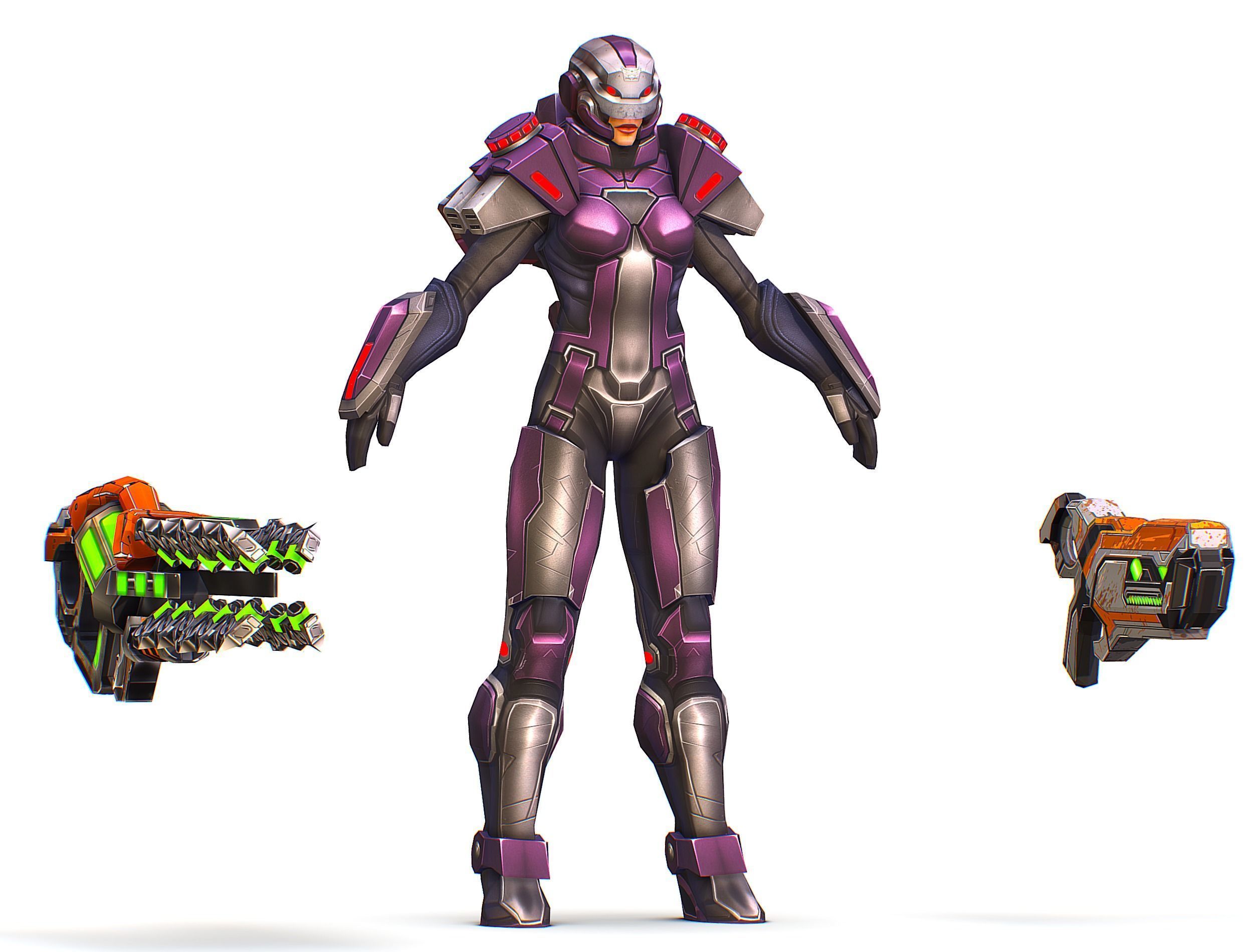 Cartoon Sci-Fi Cyborg Drone Heavy Machine Gunner Low-poly 3D model_16