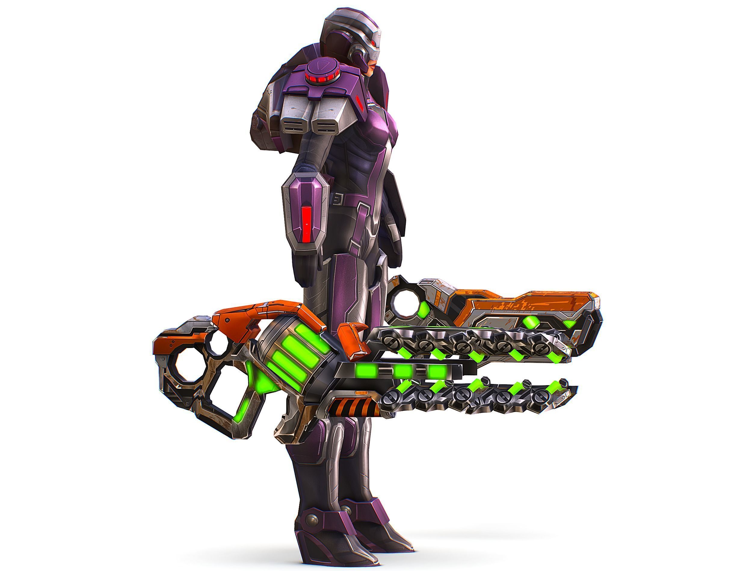 Cartoon Sci-Fi Cyborg Drone Heavy Machine Gunner Low-poly 3D model_2