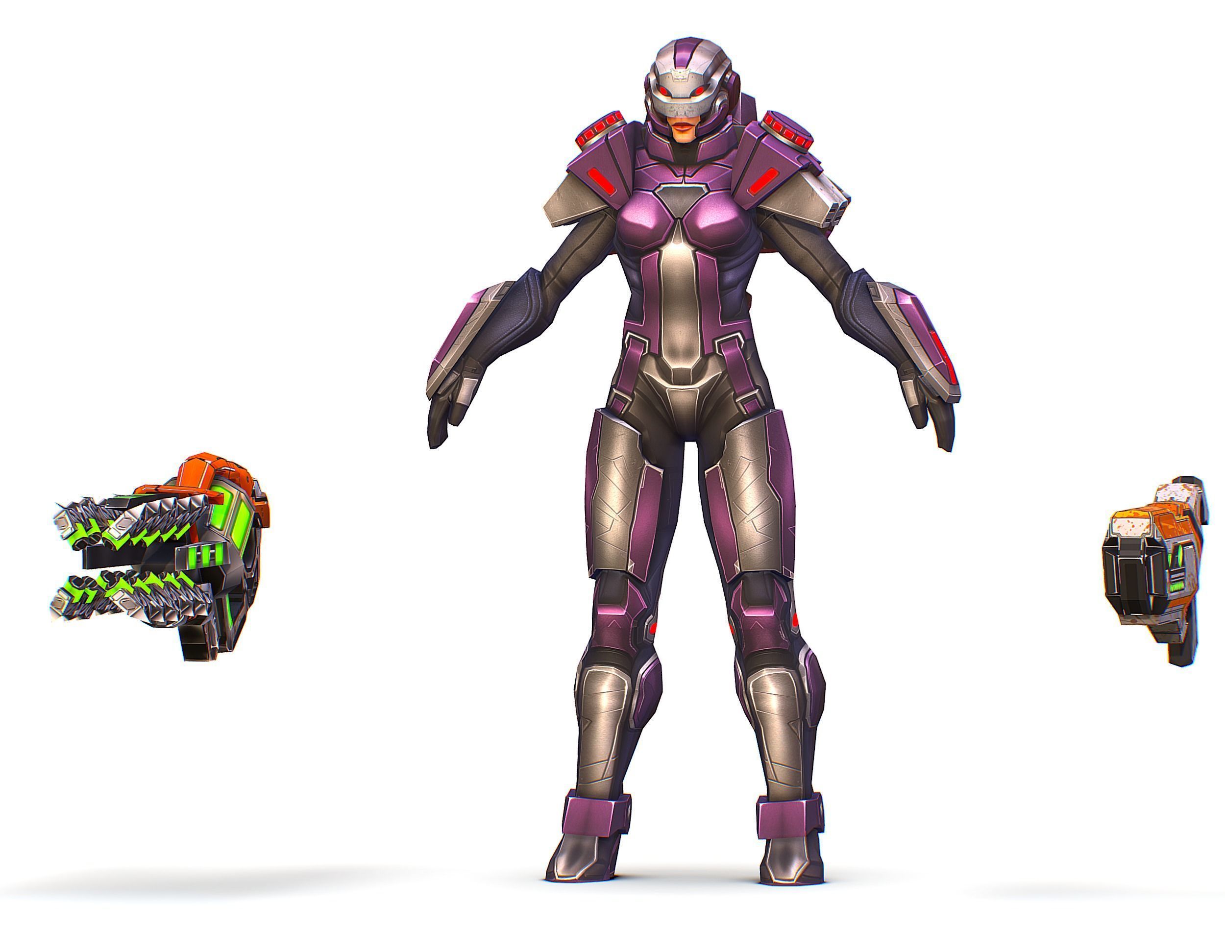 Cartoon Sci-Fi Cyborg Drone Heavy Machine Gunner Low-poly 3D model_14