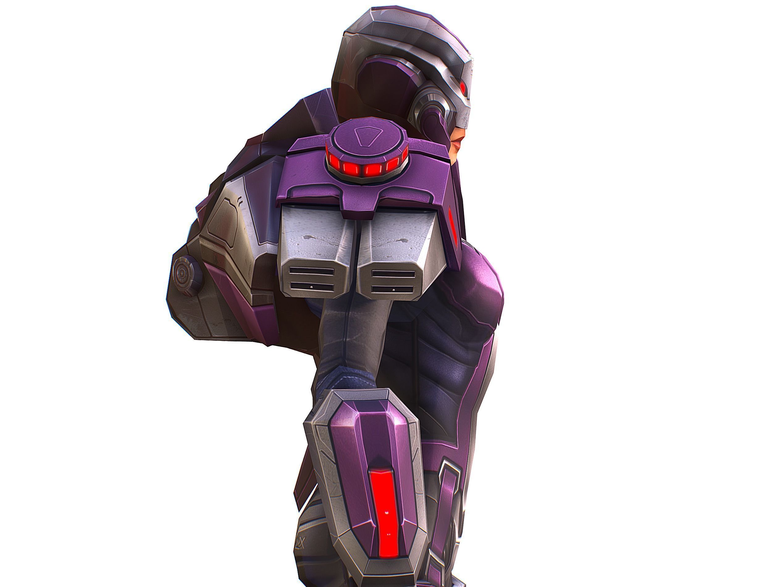 Cartoon Sci-Fi Cyborg Drone Heavy Machine Gunner Low-poly 3D model_36