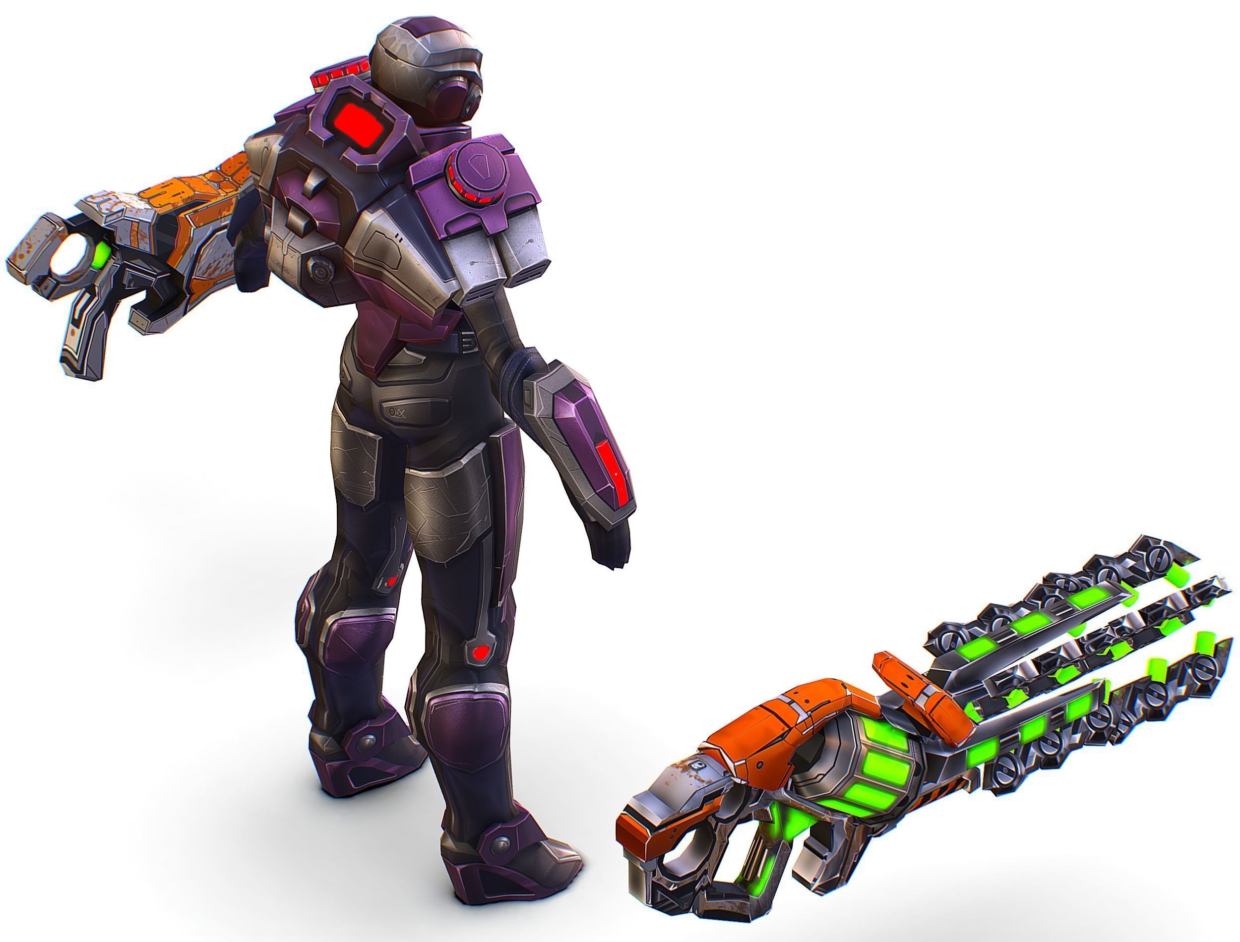 Cartoon Sci-Fi Cyborg Drone Heavy Machine Gunner Low-poly 3D model_20