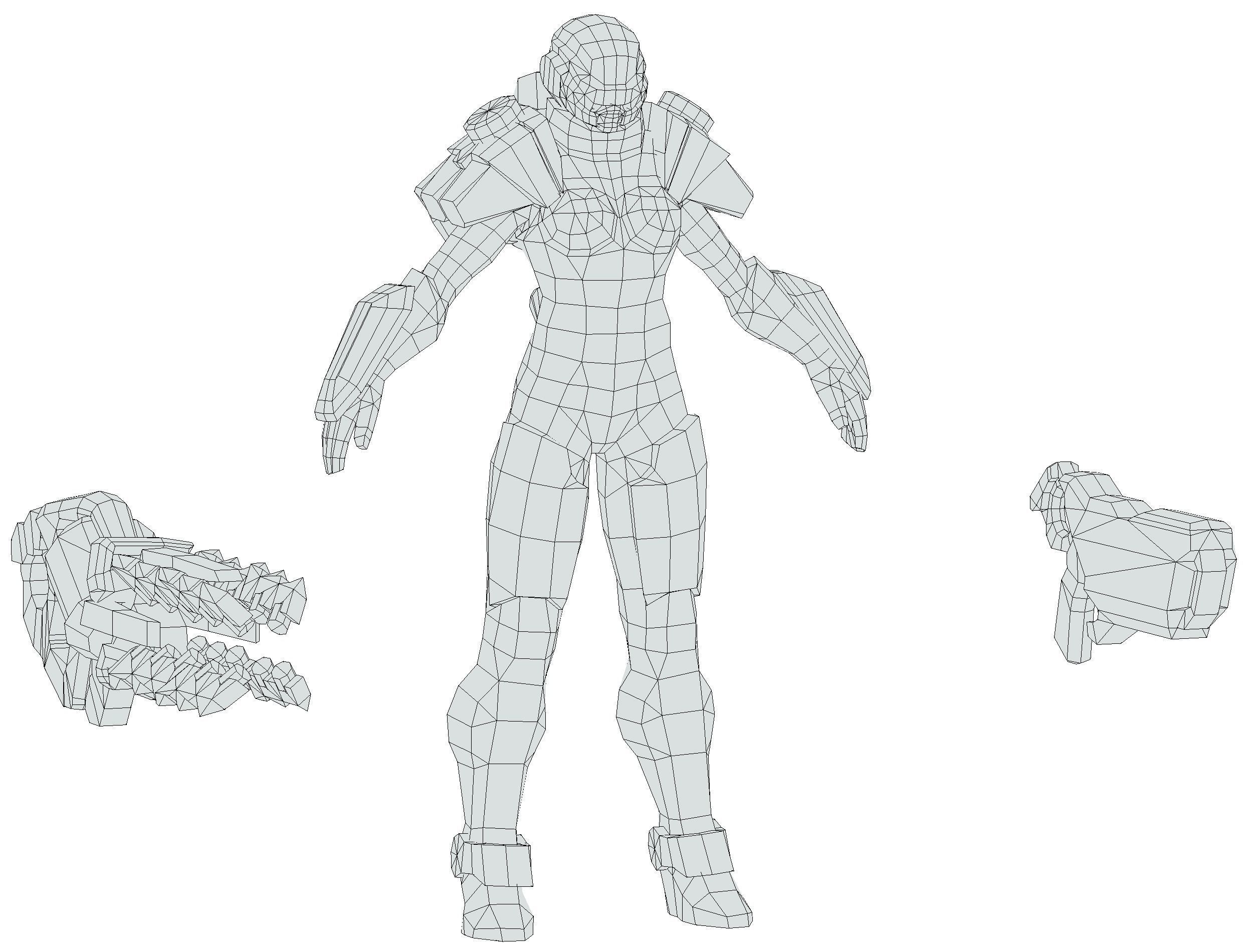 Cartoon Sci-Fi Cyborg Drone Heavy Machine Gunner Low-poly 3D model_60