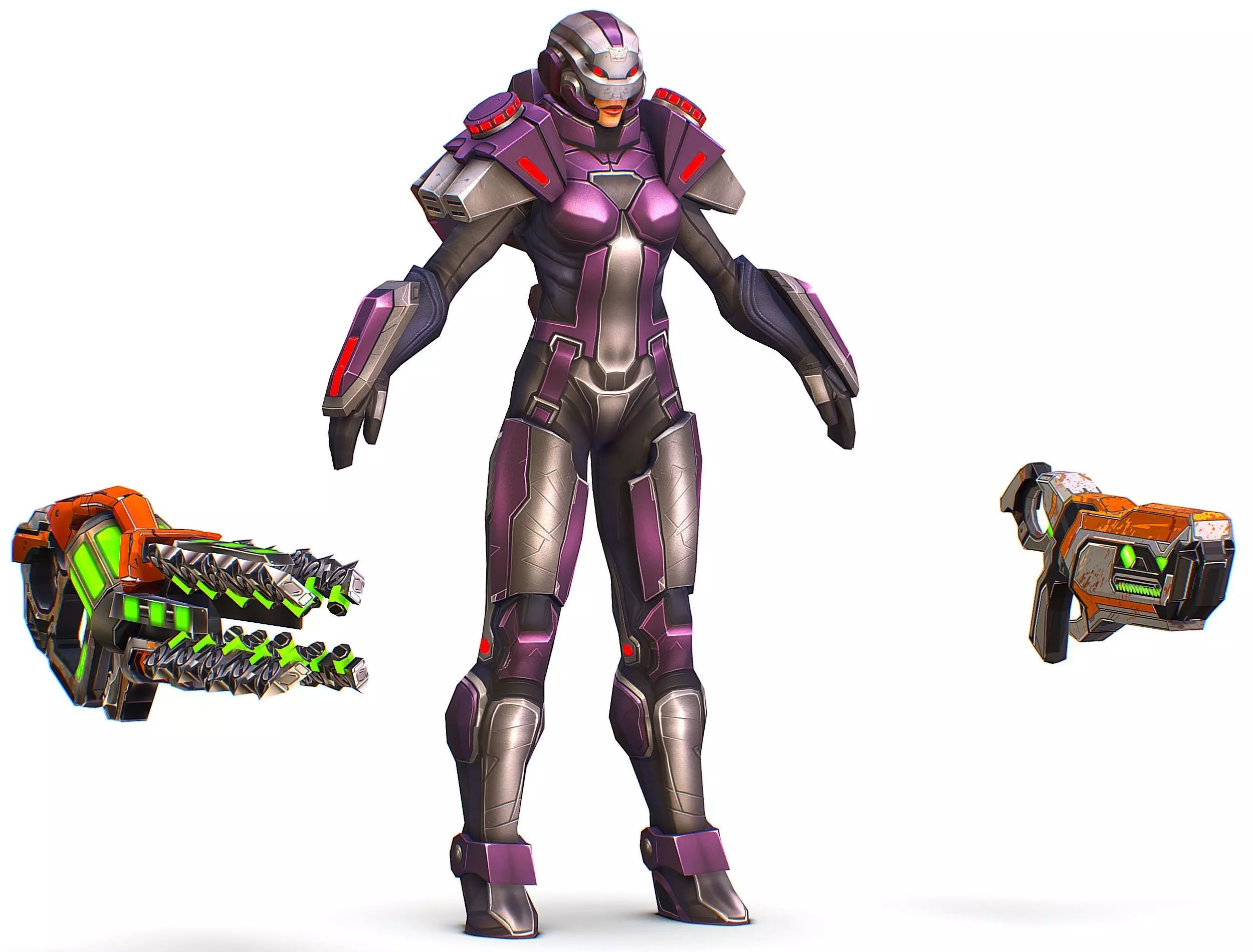 Cartoon Sci-Fi Cyborg Drone Heavy Machine Gunner Low-poly 3D model_0