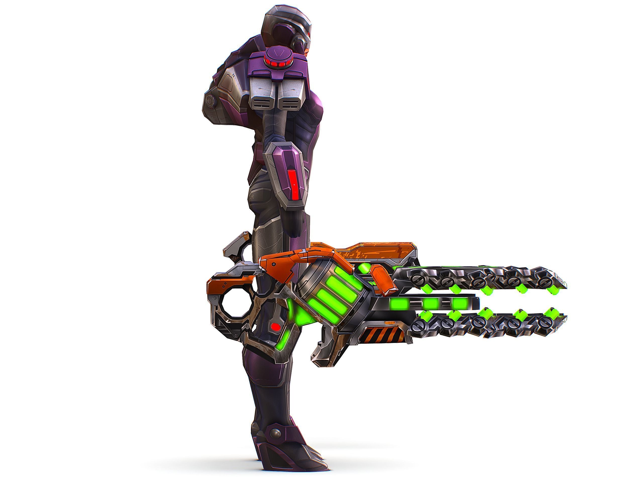 Cartoon Sci-Fi Cyborg Drone Heavy Machine Gunner Low-poly 3D model_3