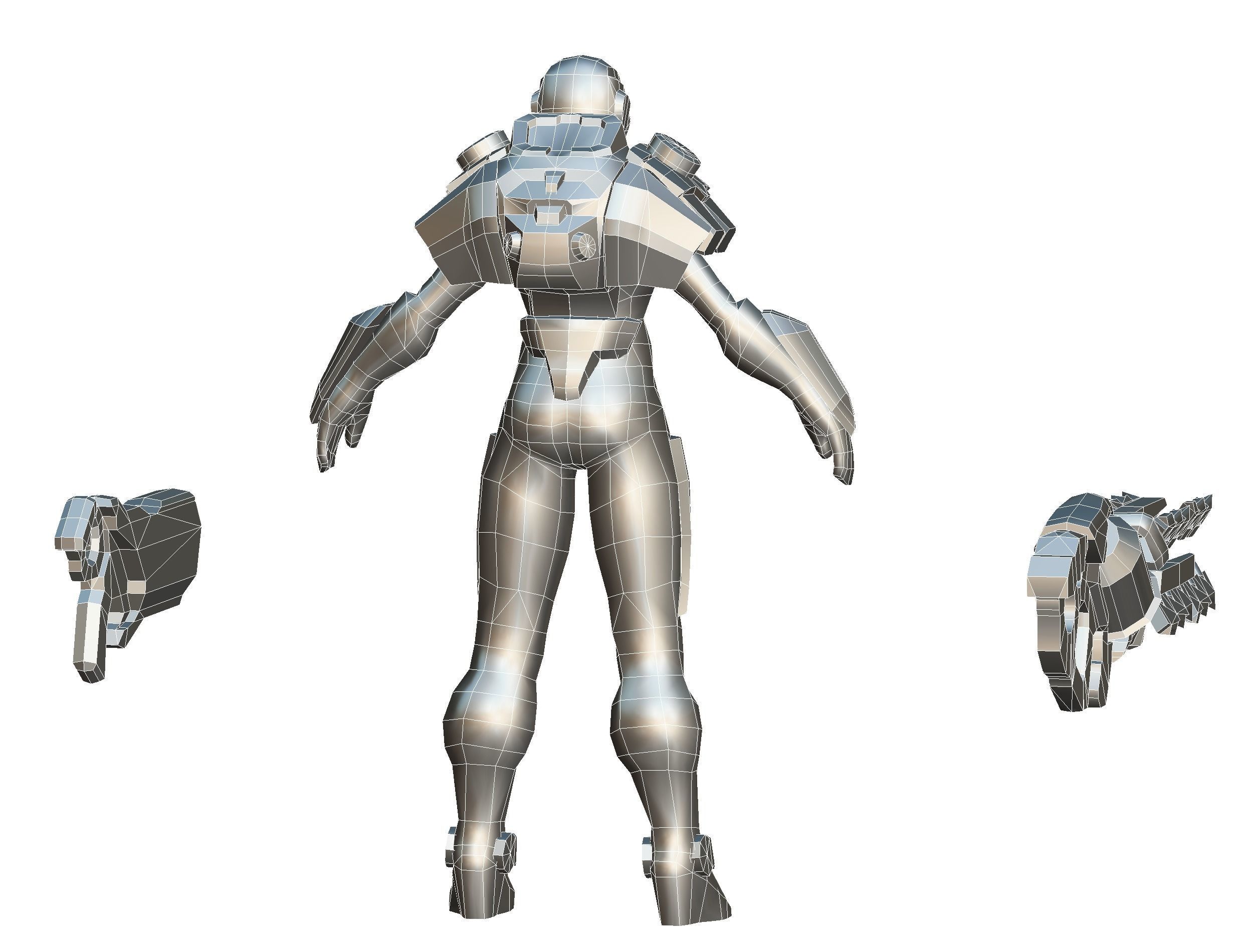 Cartoon Sci-Fi Cyborg Drone Heavy Machine Gunner Low-poly 3D model_62