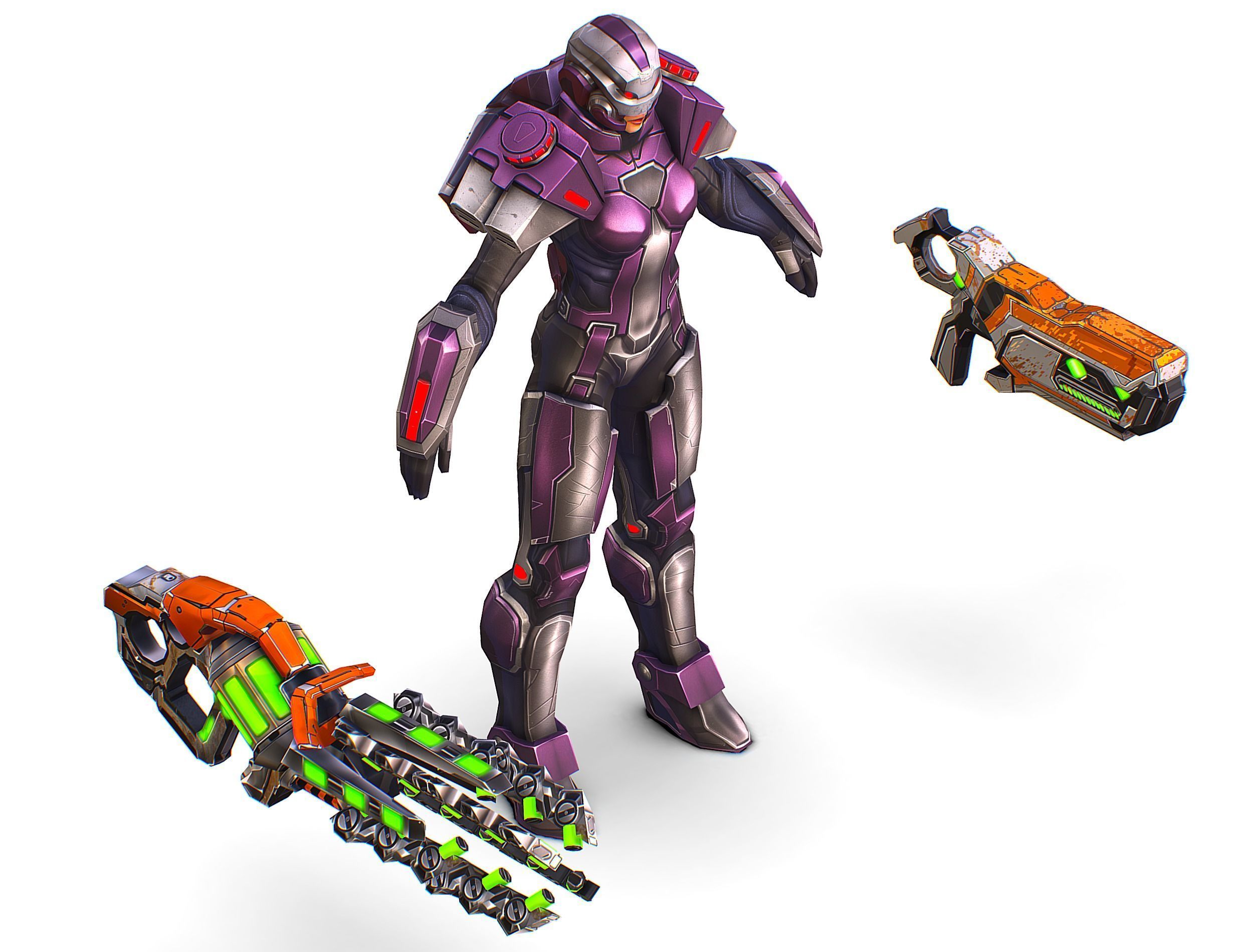 Cartoon Sci-Fi Cyborg Drone Heavy Machine Gunner Low-poly 3D model_19