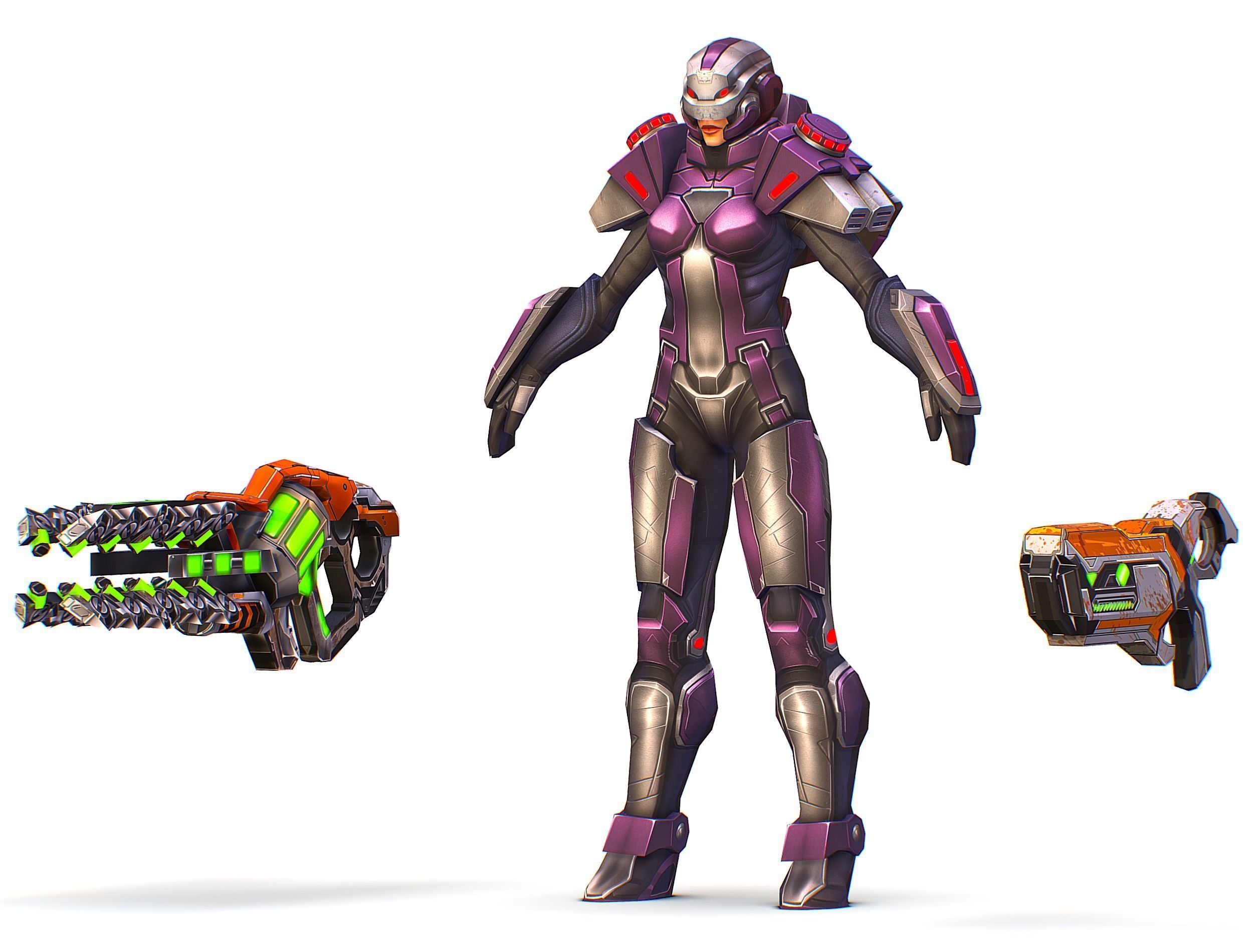 Cartoon Sci-Fi Cyborg Drone Heavy Machine Gunner Low-poly 3D model_13