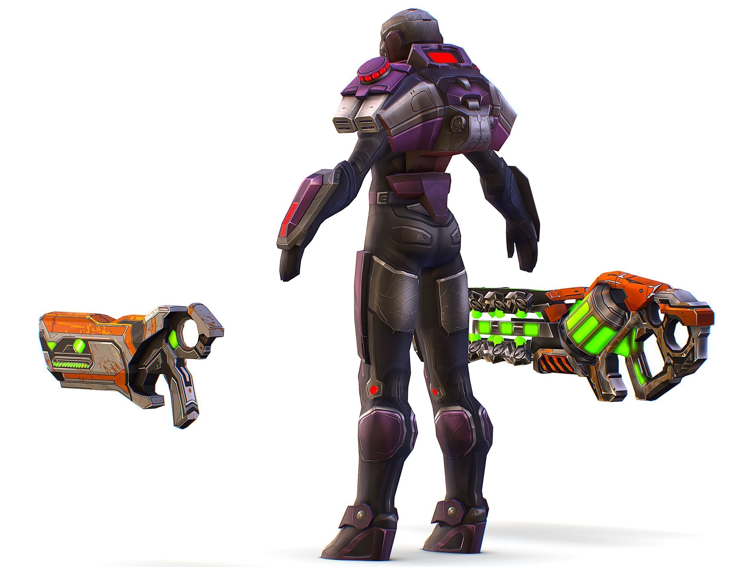 Cartoon Sci-Fi Cyborg Drone Heavy Machine Gunner Low-poly 3D model_9