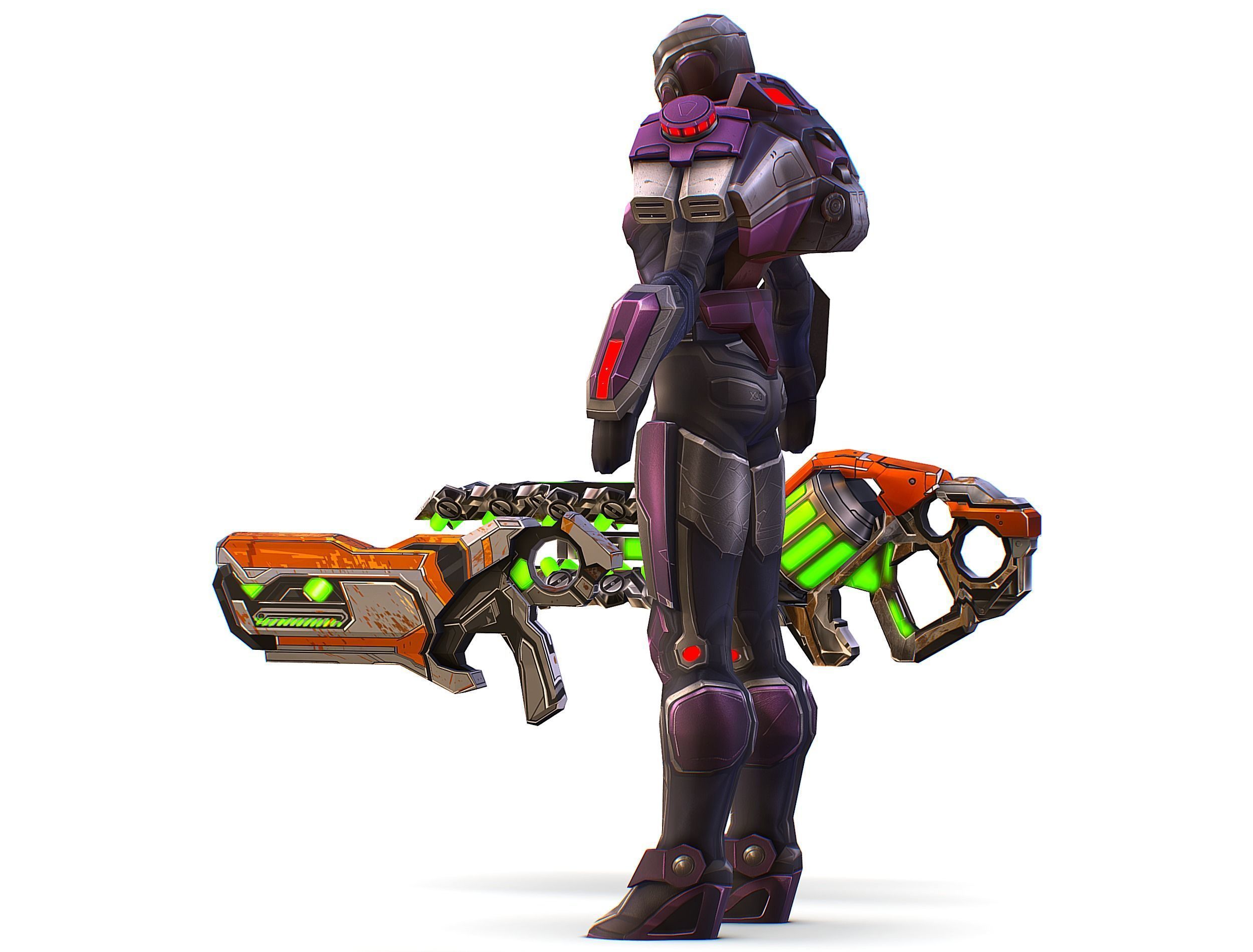 Cartoon Sci-Fi Cyborg Drone Heavy Machine Gunner Low-poly 3D model_10