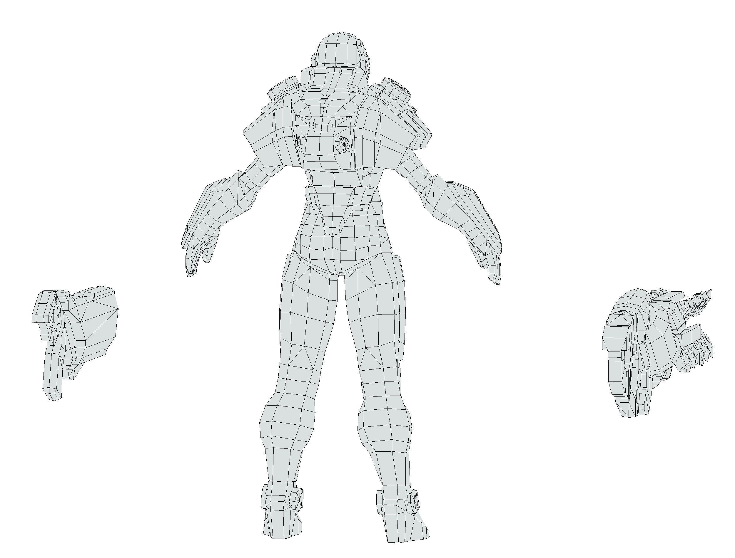 Cartoon Sci-Fi Cyborg Drone Heavy Machine Gunner Low-poly 3D model_64