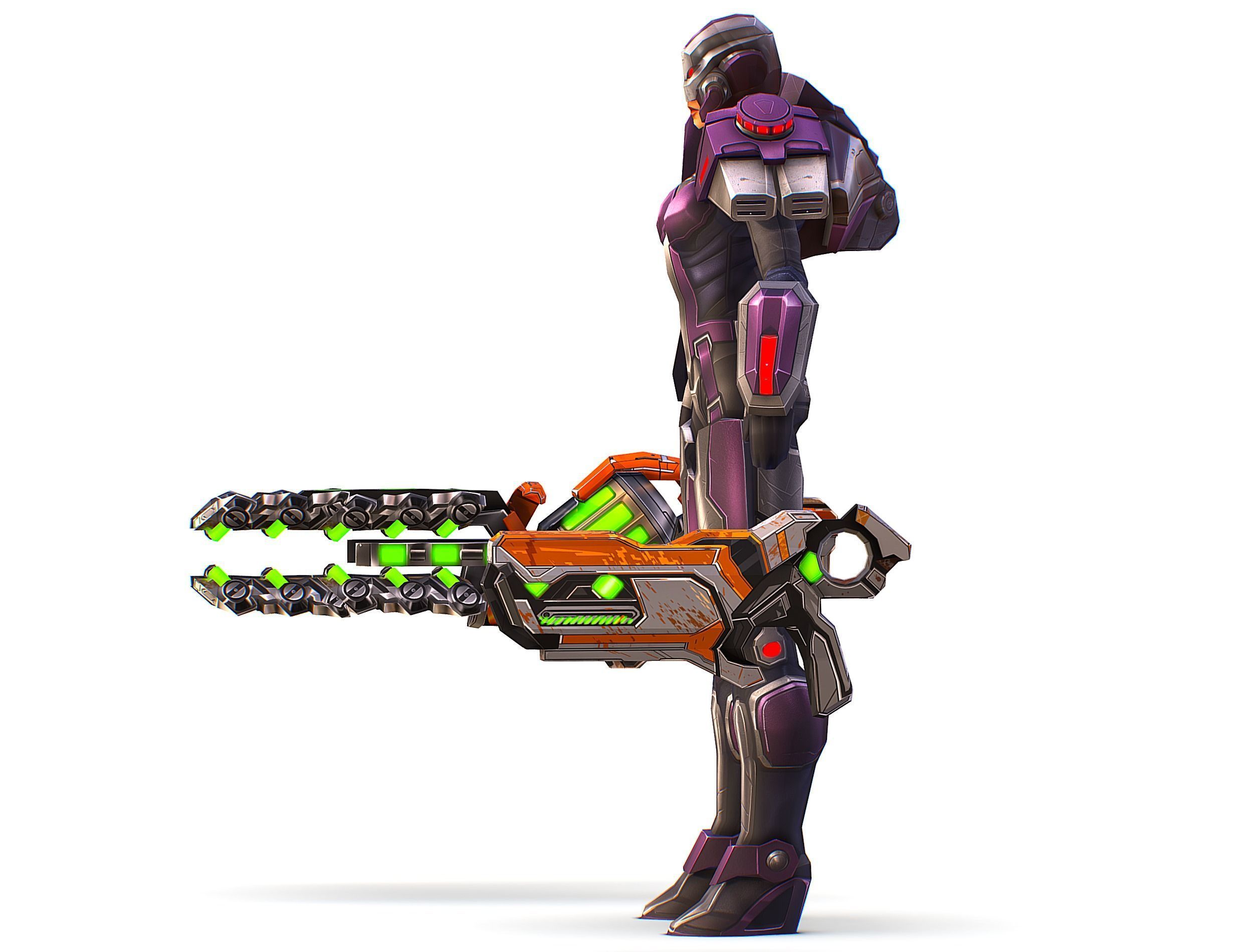 Cartoon Sci-Fi Cyborg Drone Heavy Machine Gunner Low-poly 3D model_11