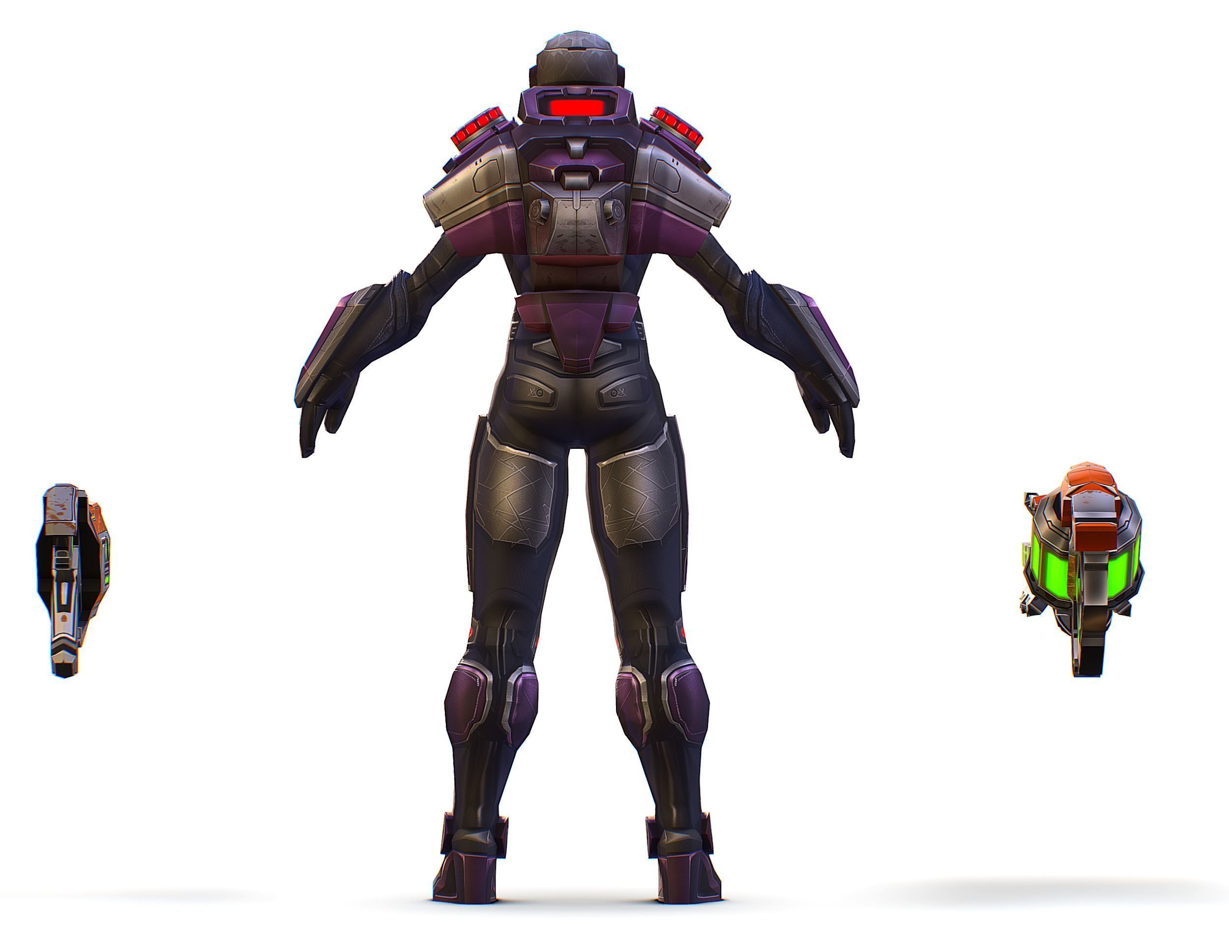 Cartoon Sci-Fi Cyborg Drone Heavy Machine Gunner Low-poly 3D model_7