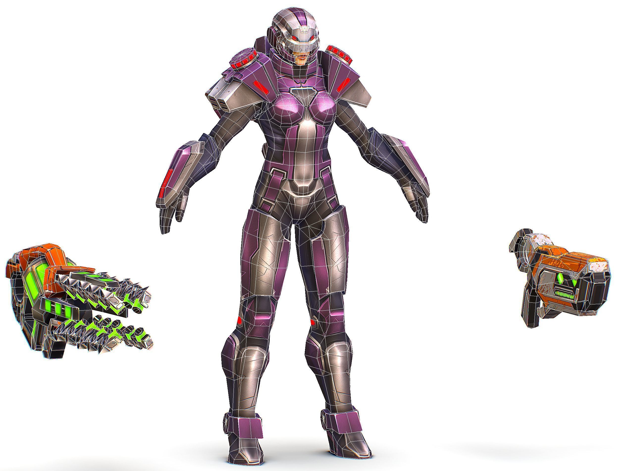 Cartoon Sci-Fi Cyborg Drone Heavy Machine Gunner Low-poly 3D model_57