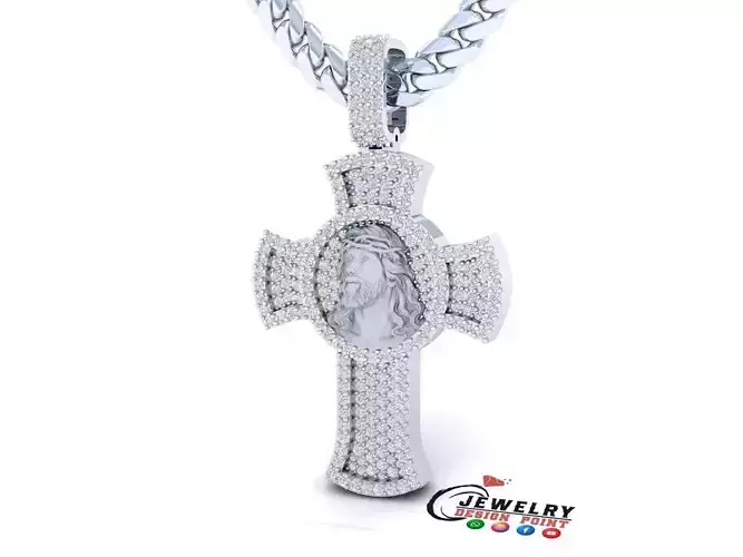 Custom Jesus Face Cross Diamond Pendant - Crucifixion Necklace 