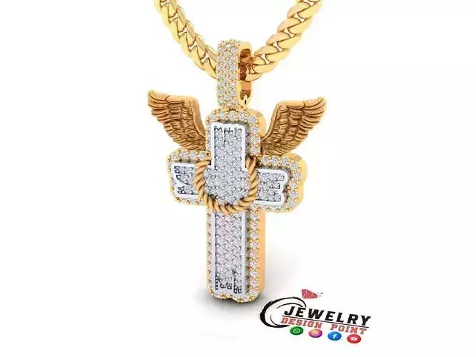 Custom Wood Cross Diamond Pendant - Crucifixion Cross Necklace 