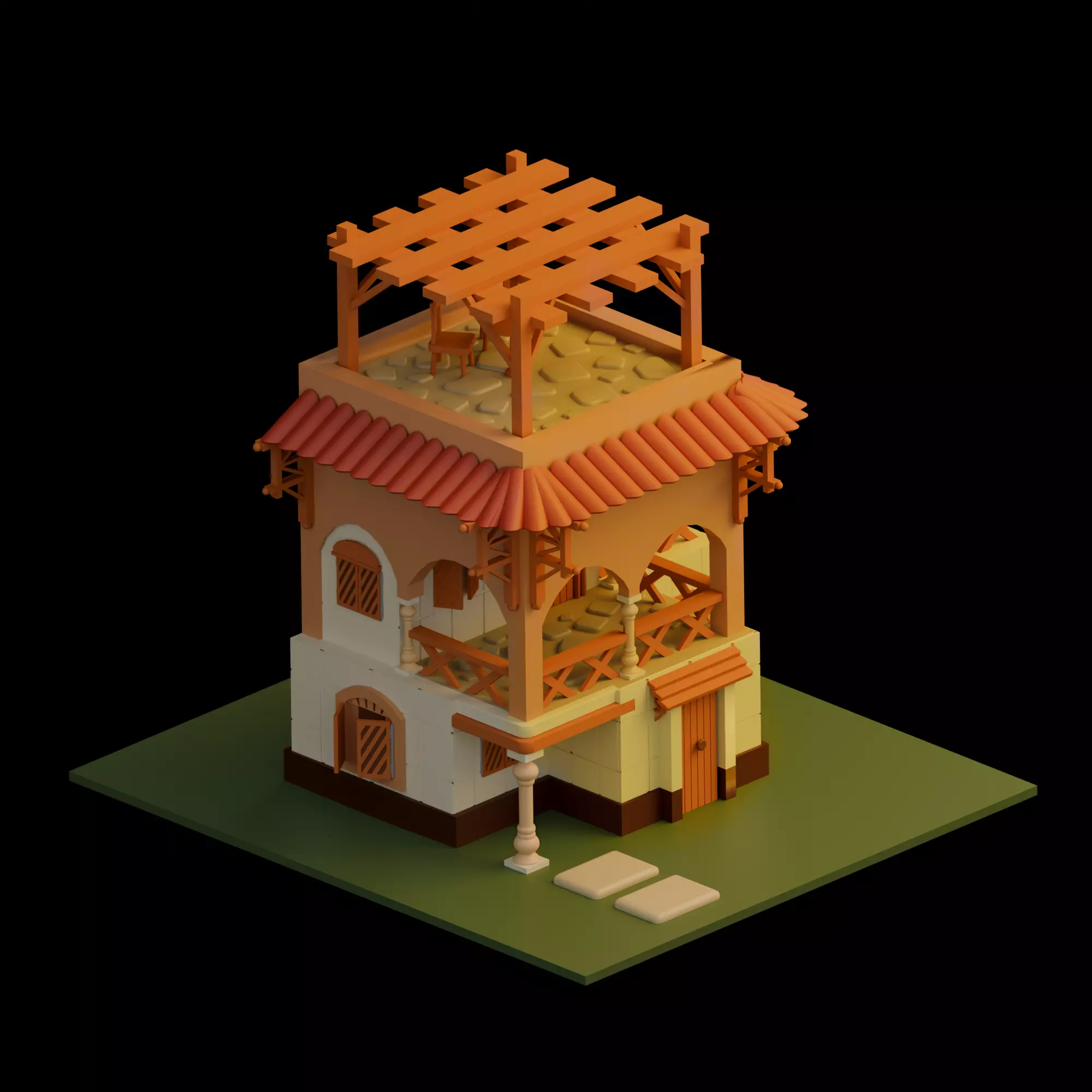 Stylized Low poly house 3D print model_0
