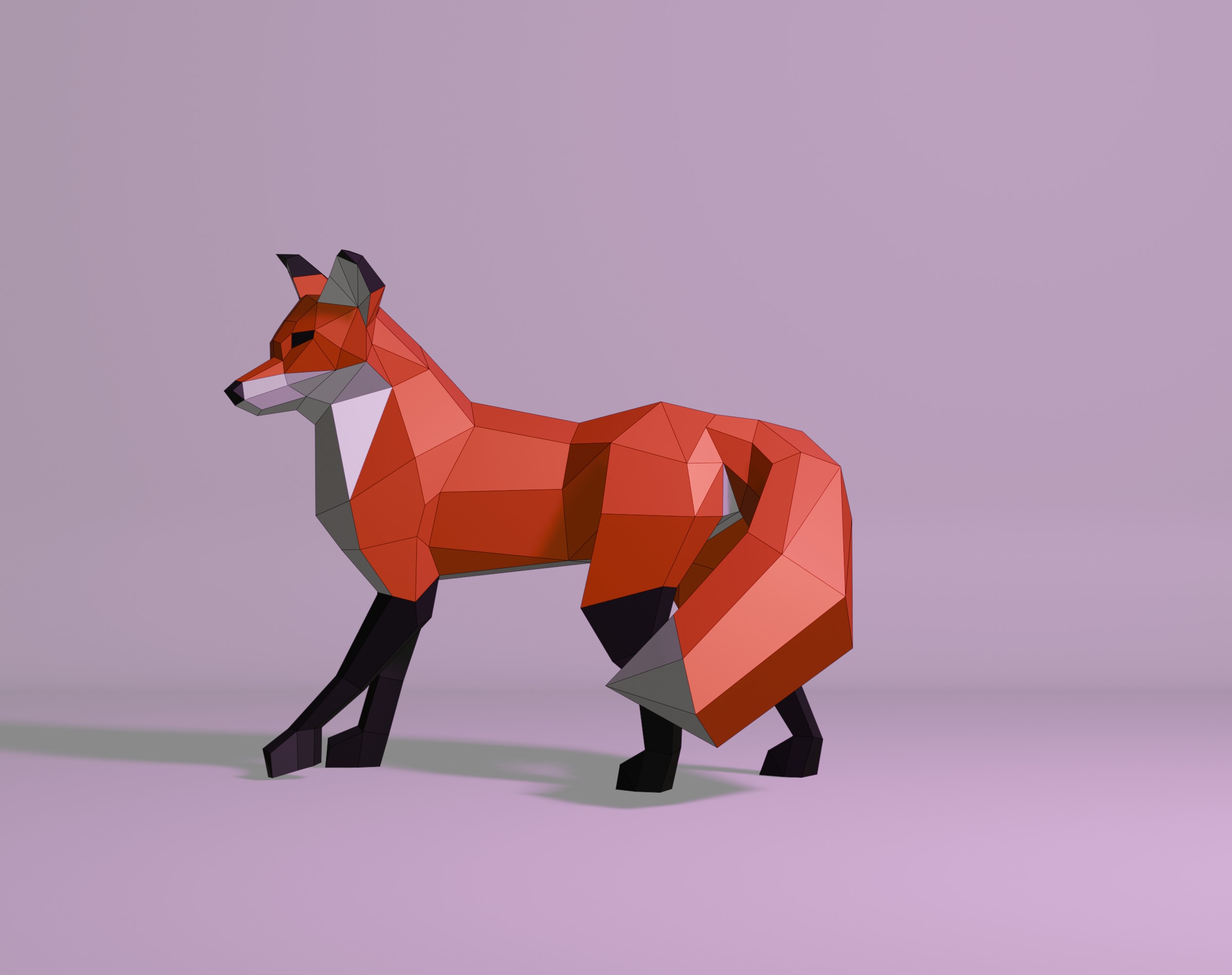 Polygonal Red Fox Low-poly 3D model_2
