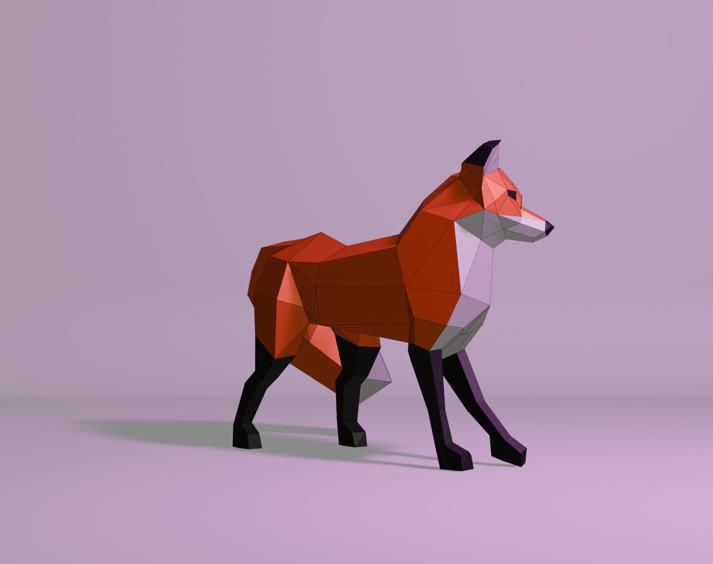 Polygonal Red Fox Low-poly 3D model_9