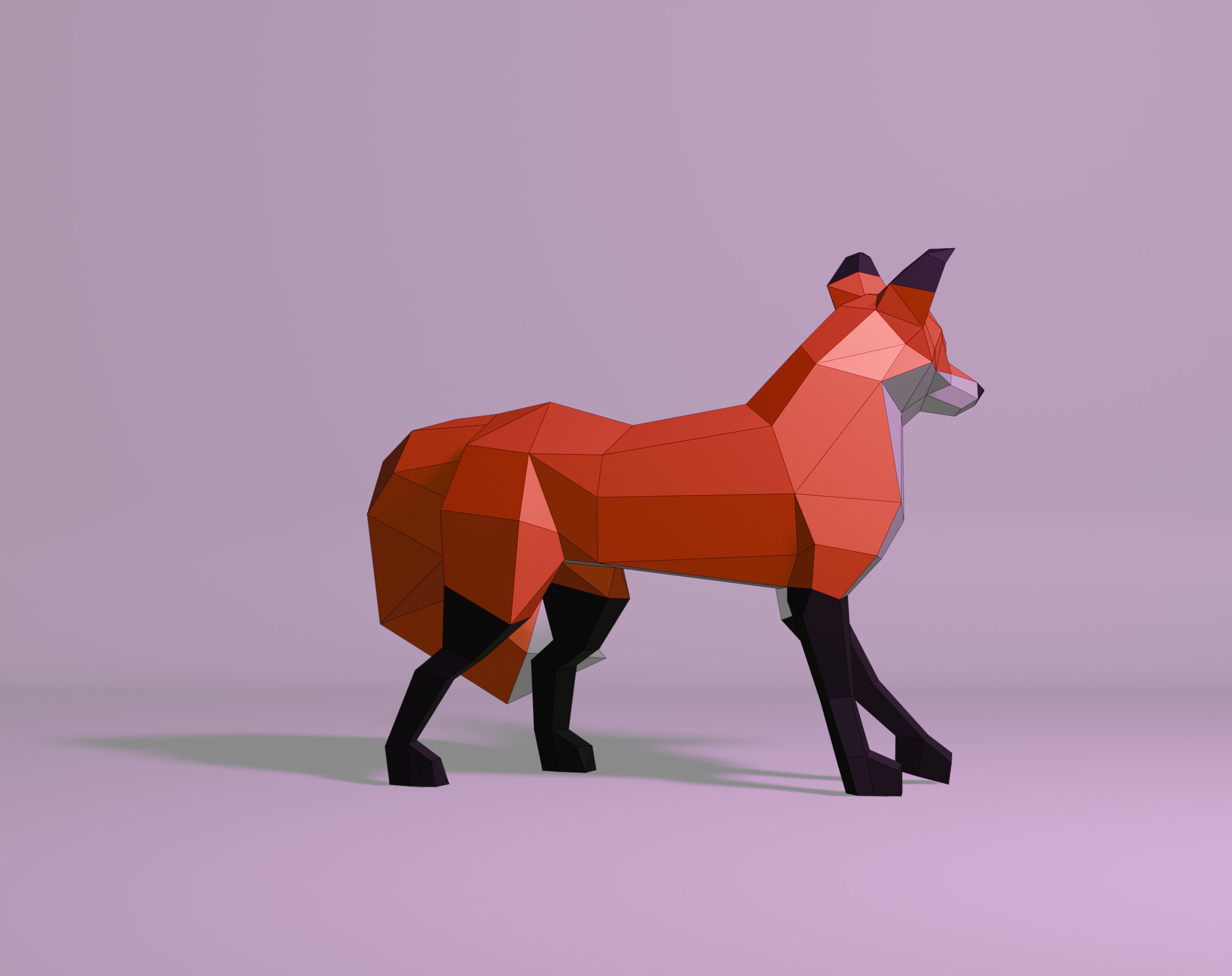 Polygonal Red Fox Low-poly 3D model_8