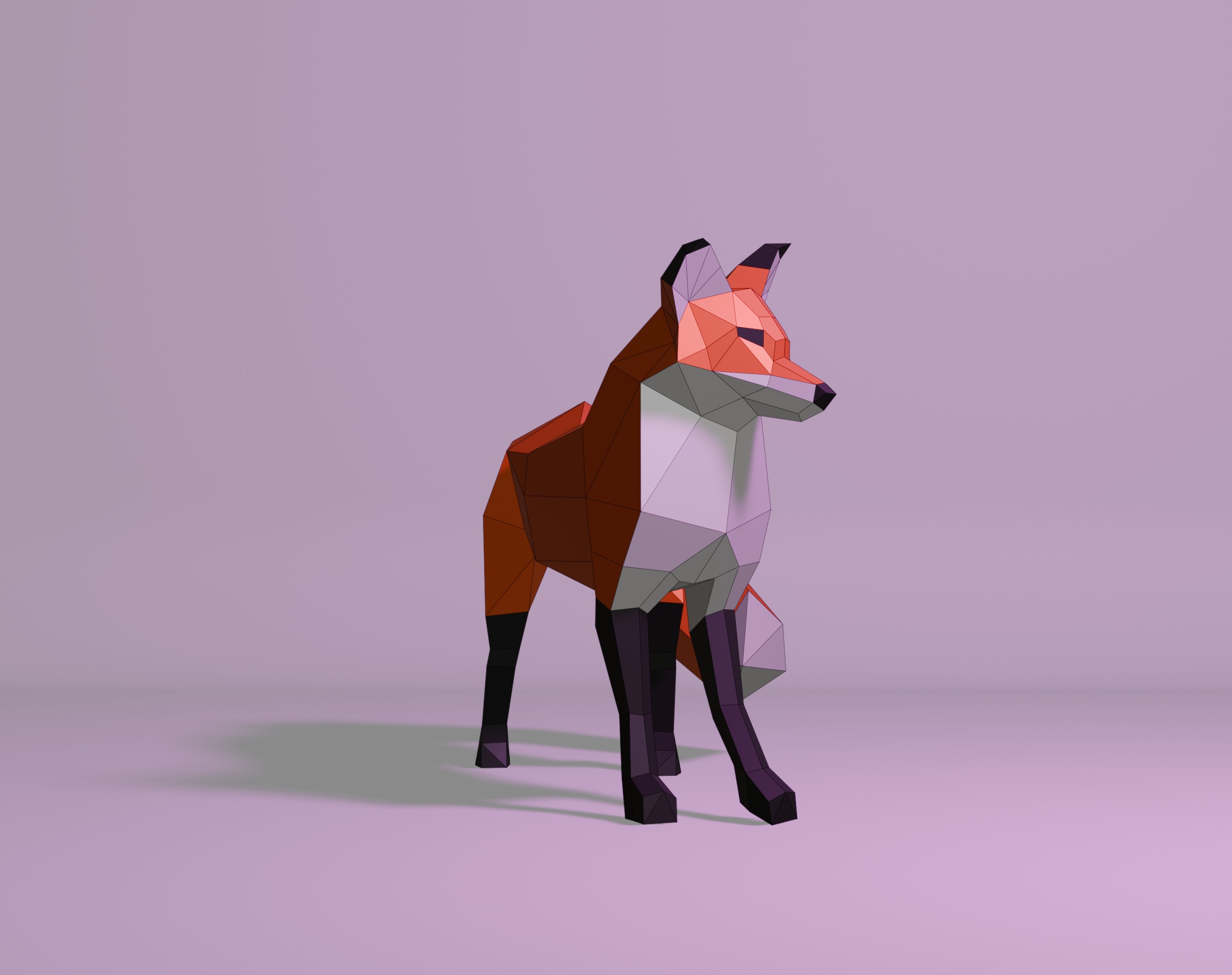 Polygonal Red Fox Low-poly 3D model_10