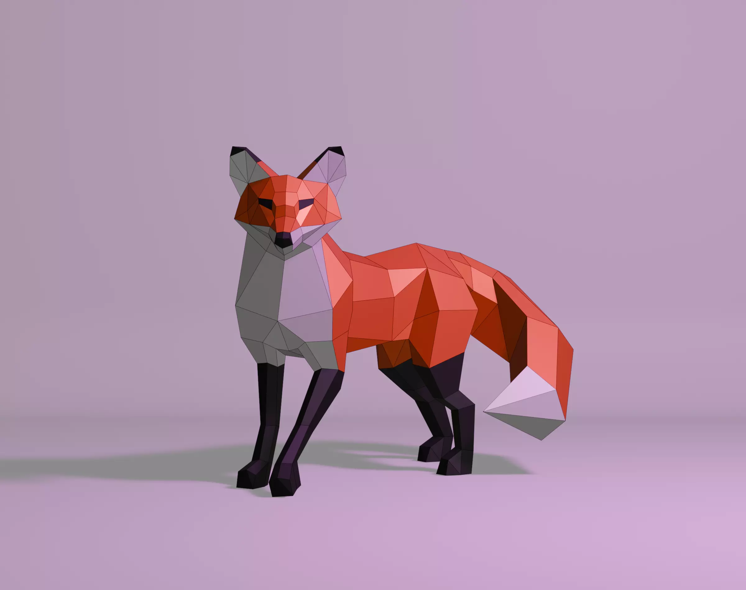Polygonal Red Fox Low-poly 3D model_0
