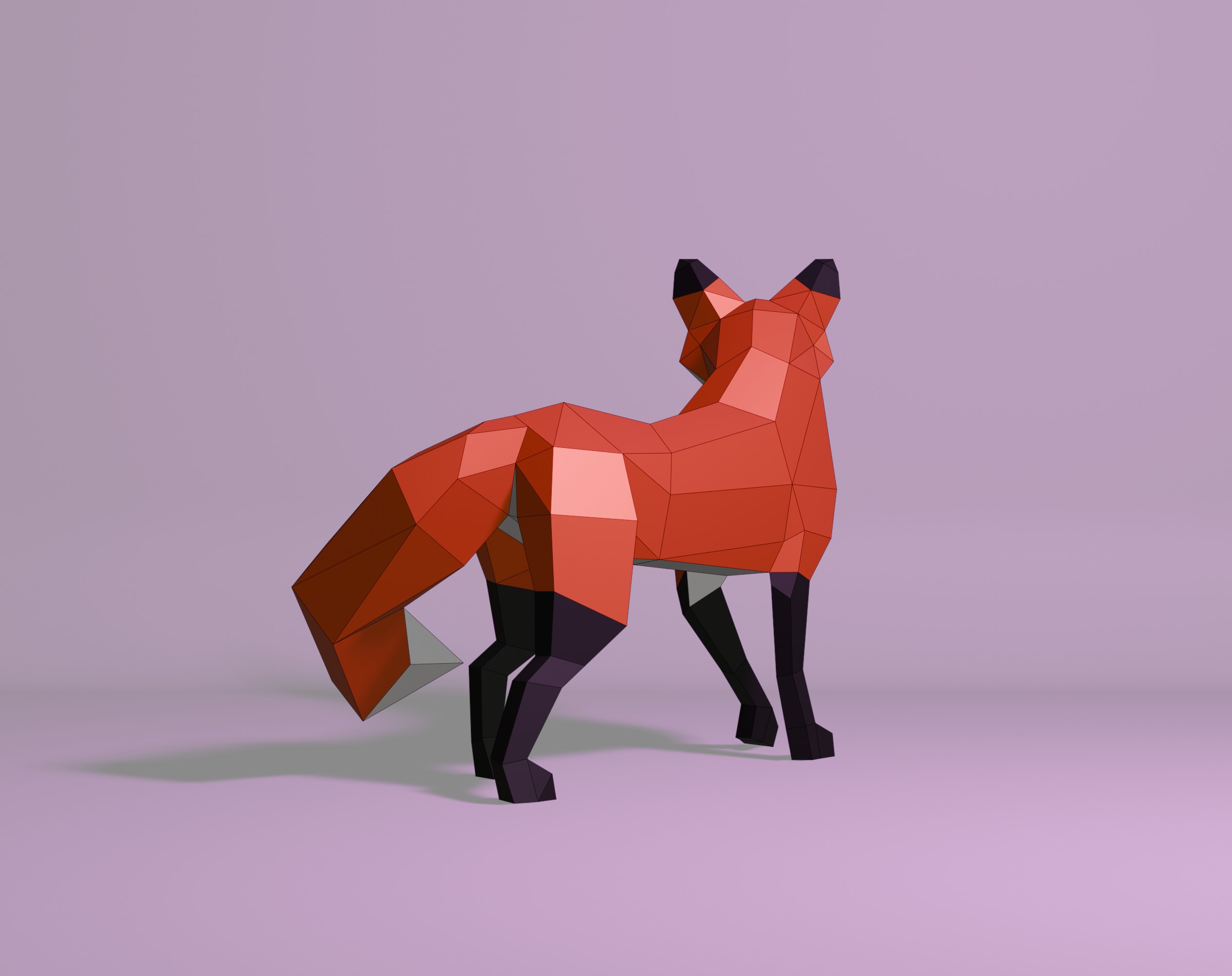 Polygonal Red Fox Low-poly 3D model_6
