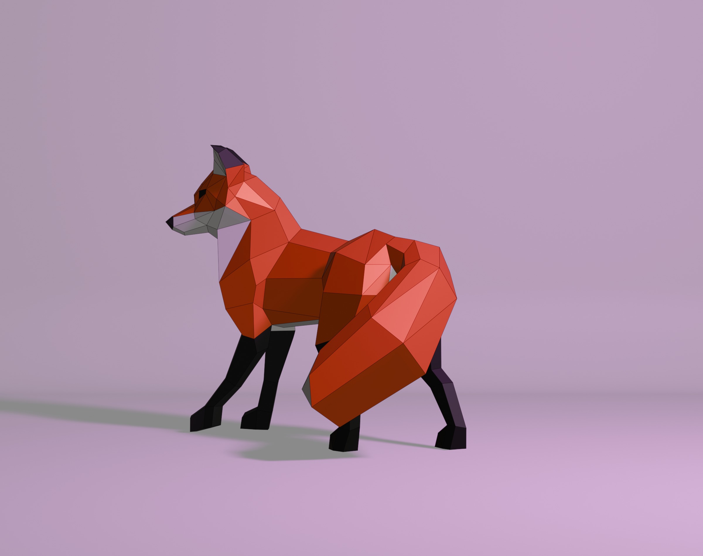 Polygonal Red Fox Low-poly 3D model_3