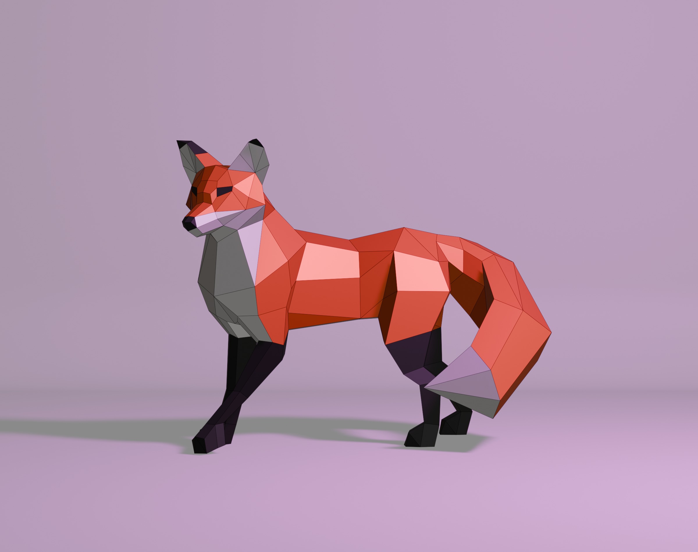 Polygonal Red Fox Low-poly 3D model_1