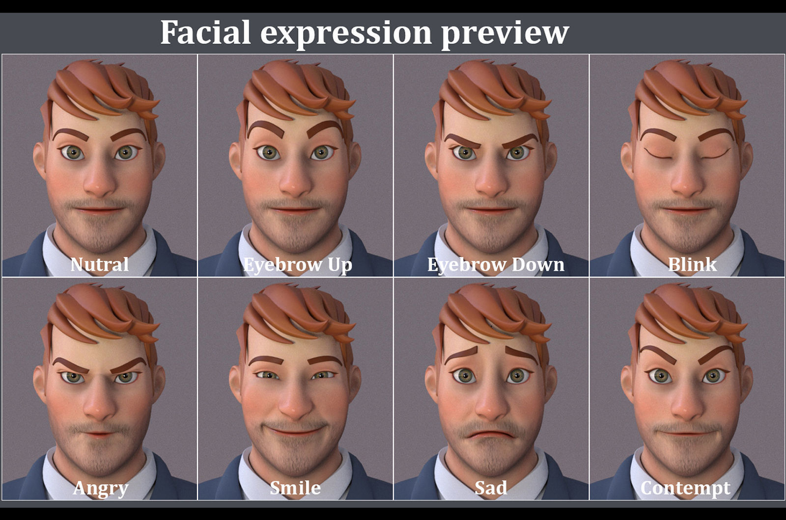 Anna and Andy Cartoon Rig Low-poly 3D model_24