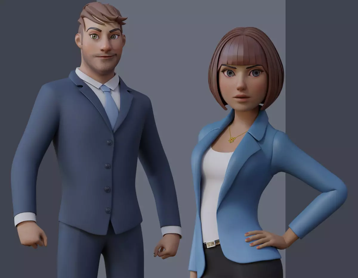 Anna and Andy Cartoon Rig Low-poly 3D model_0