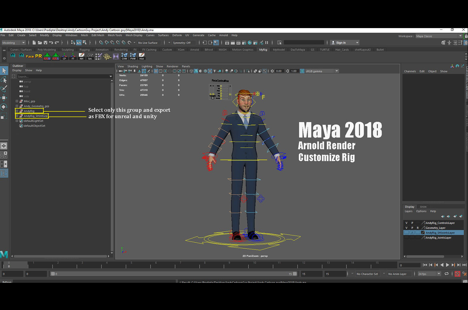 Anna and Andy Cartoon Rig Low-poly 3D model_27